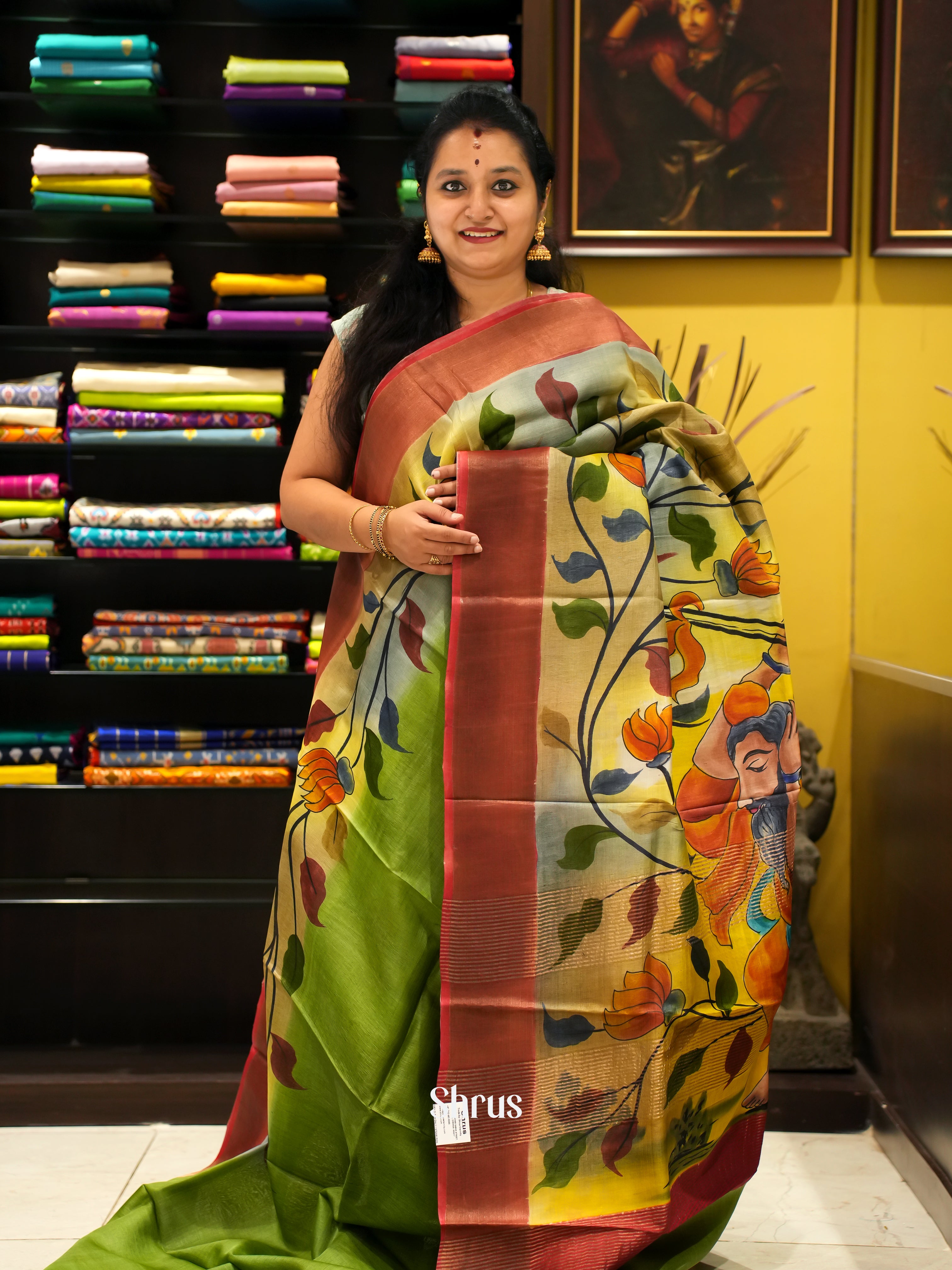 Green & Yellow - Tussar Saree - Shop on ShrusEternity.com