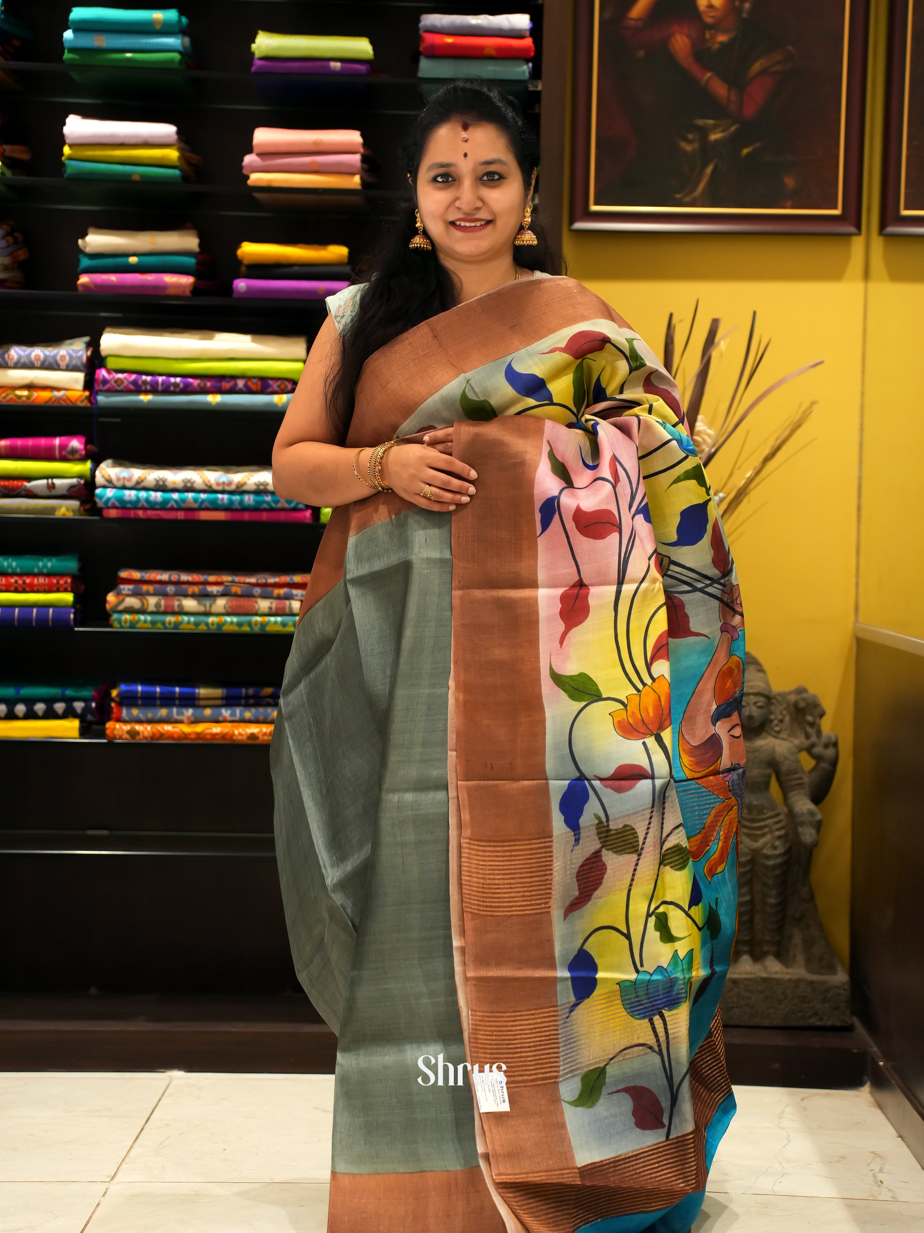 Grey & Blue - Tussar Saree - Shop on ShrusEternity.com