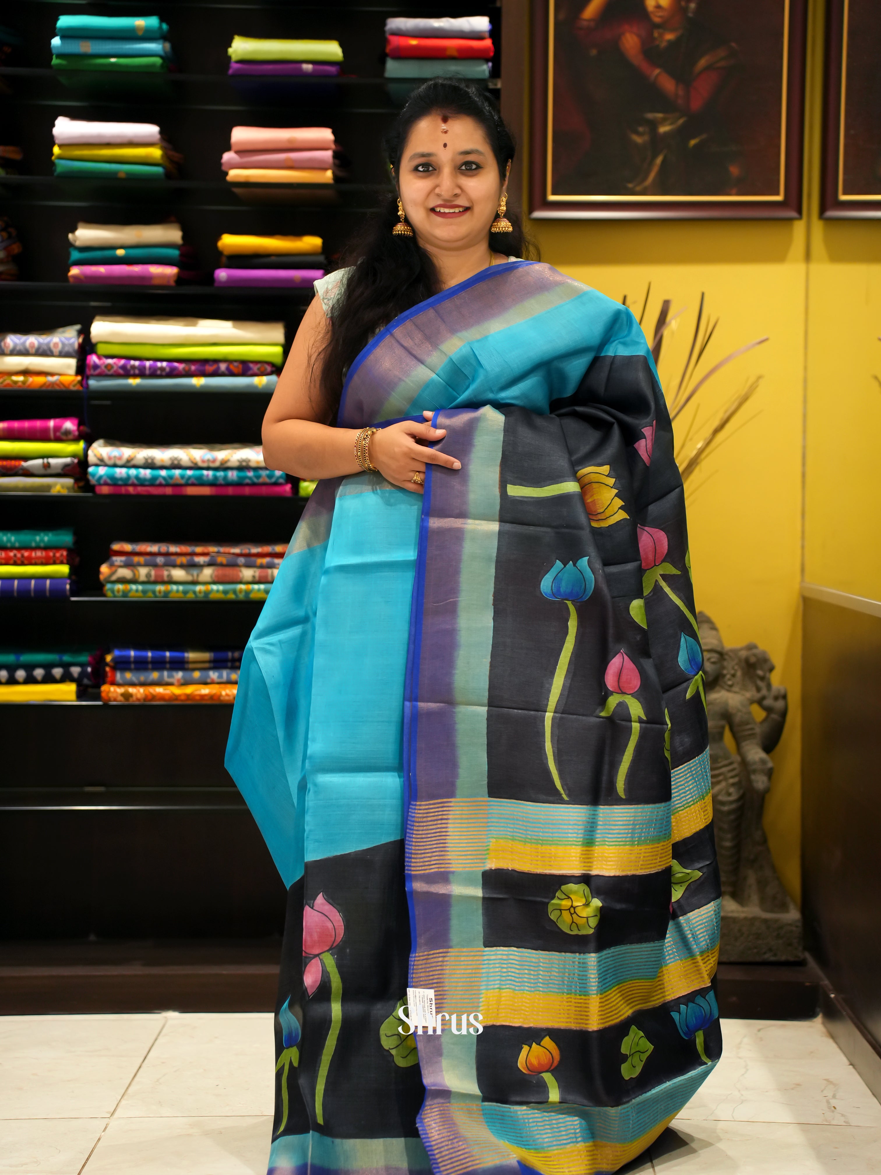 Blue & Red - Tussar Saree - Shop on ShrusEternity.com