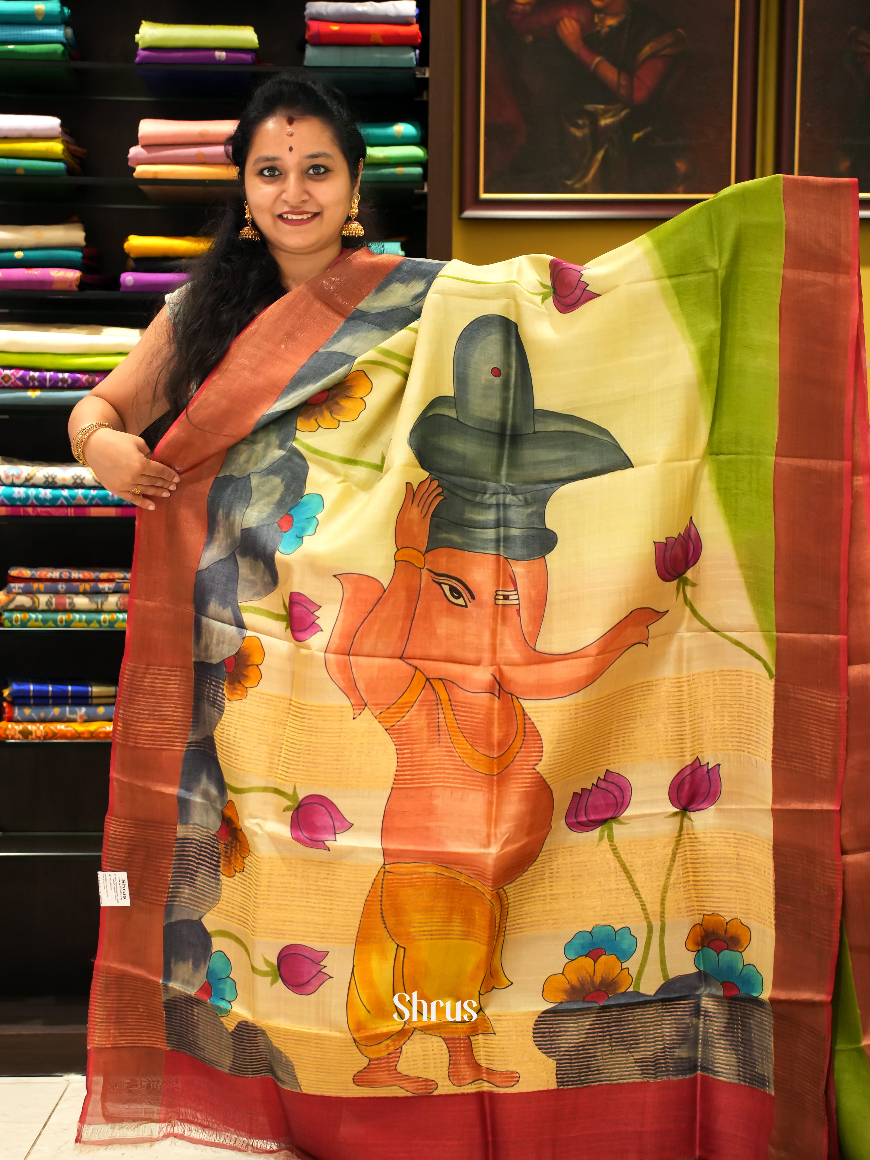 Green & Red - Tussar Saree - Shop on ShrusEternity.com