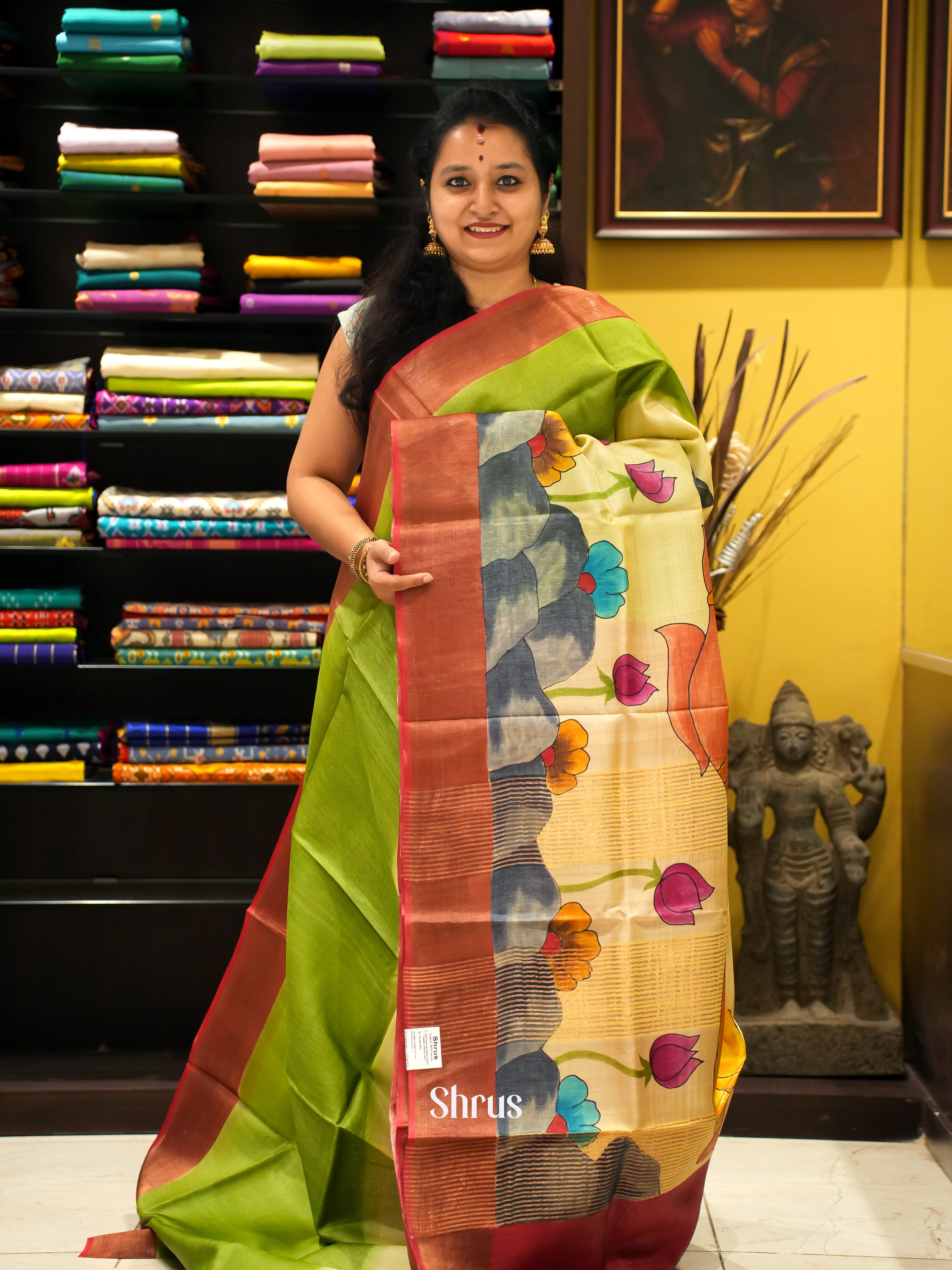 Green & Red - Tussar Saree - Shop on ShrusEternity.com
