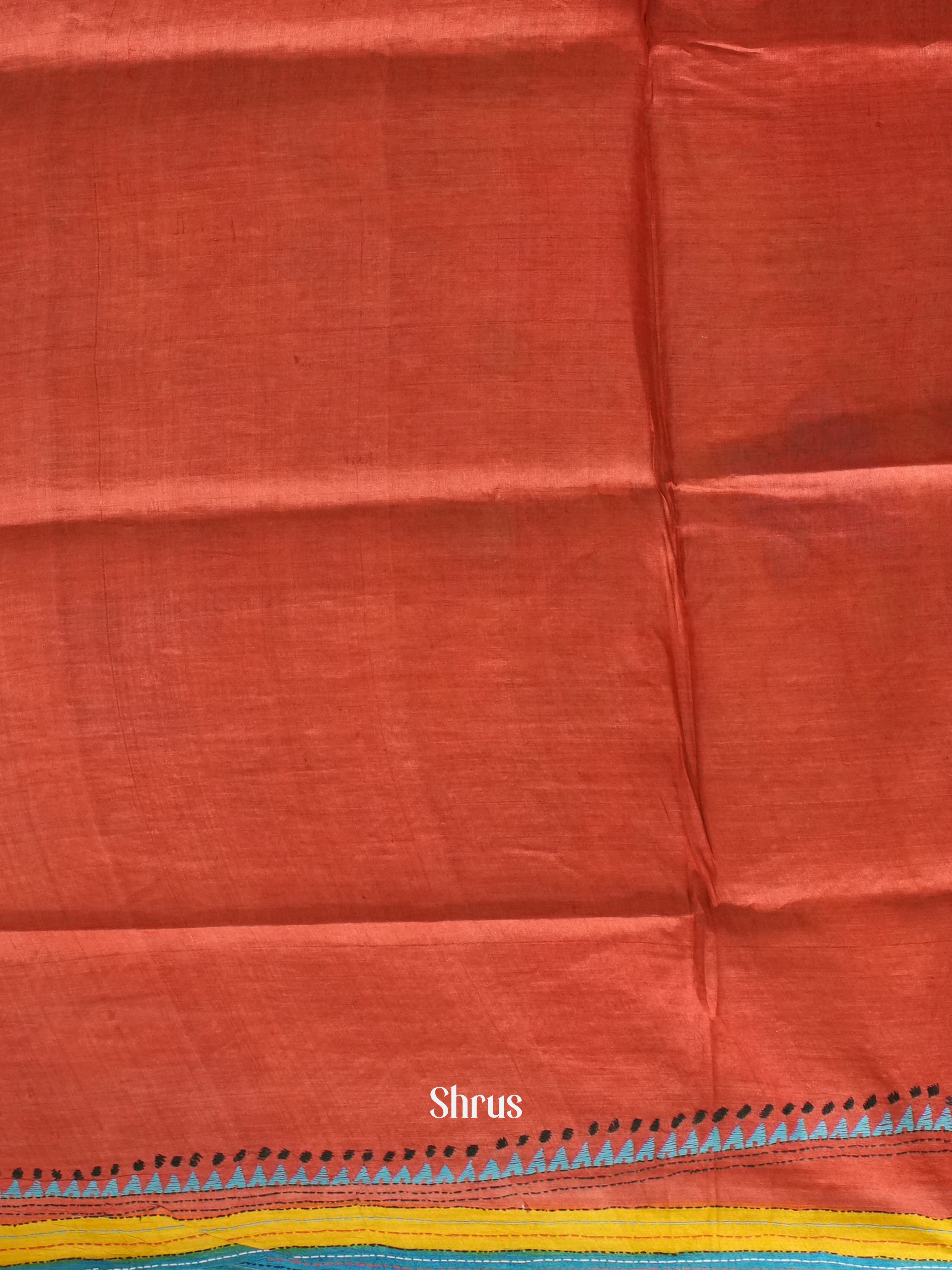 Blue & Red - Tussar Saree with Kantha Stitch - Shop on ShrusEternity.com