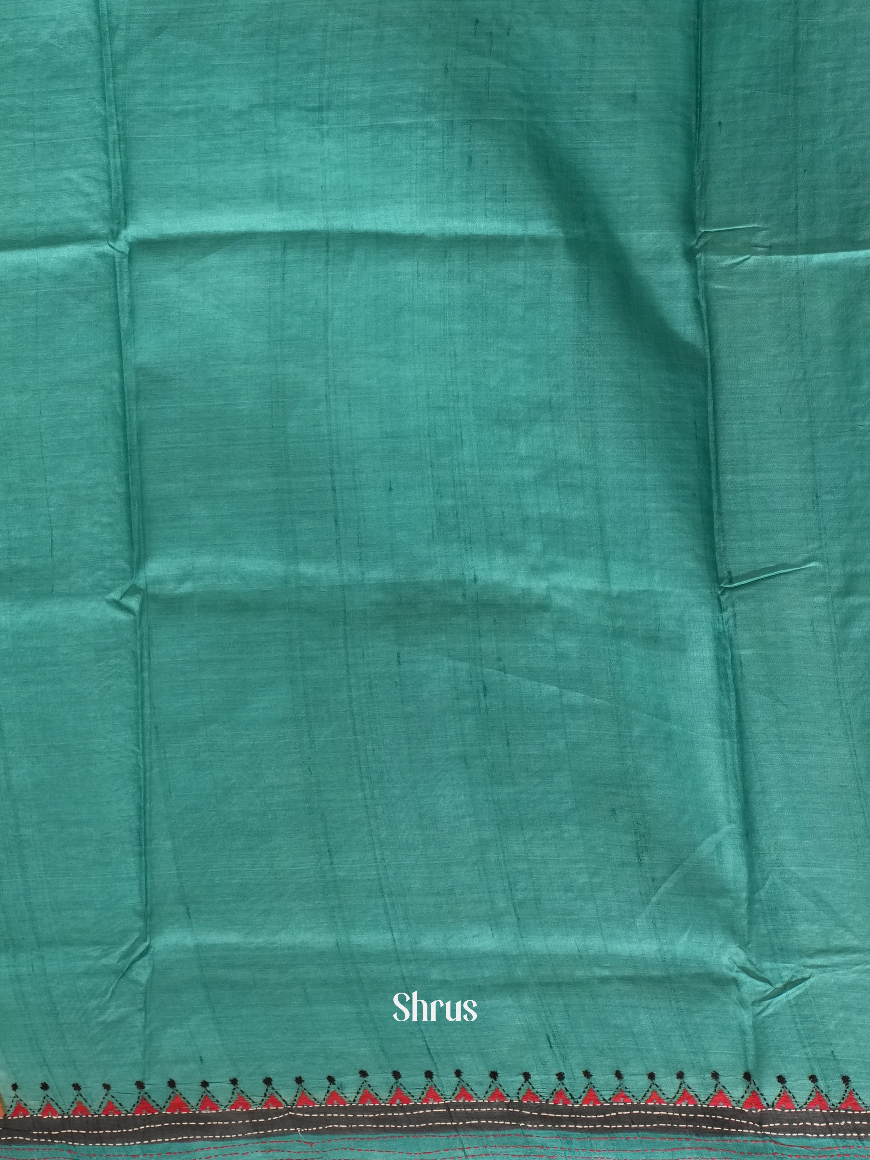 Teal & Brown - Tussar Saree with Kantha Stitch - Shop on ShrusEternity.com