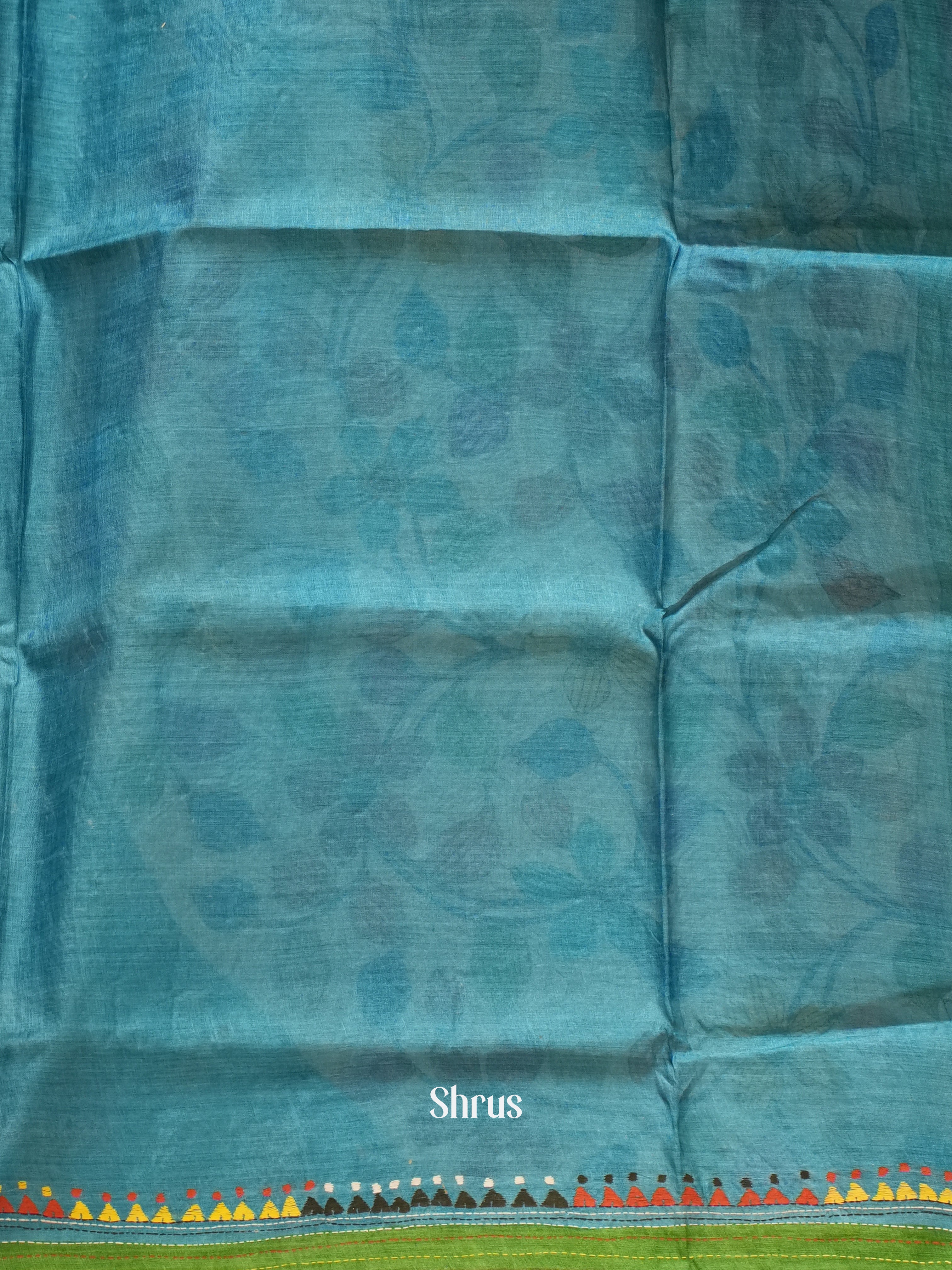 Blue & Red - Tussar Saree(Kantha Stitch) - Shop on ShrusEternity.com