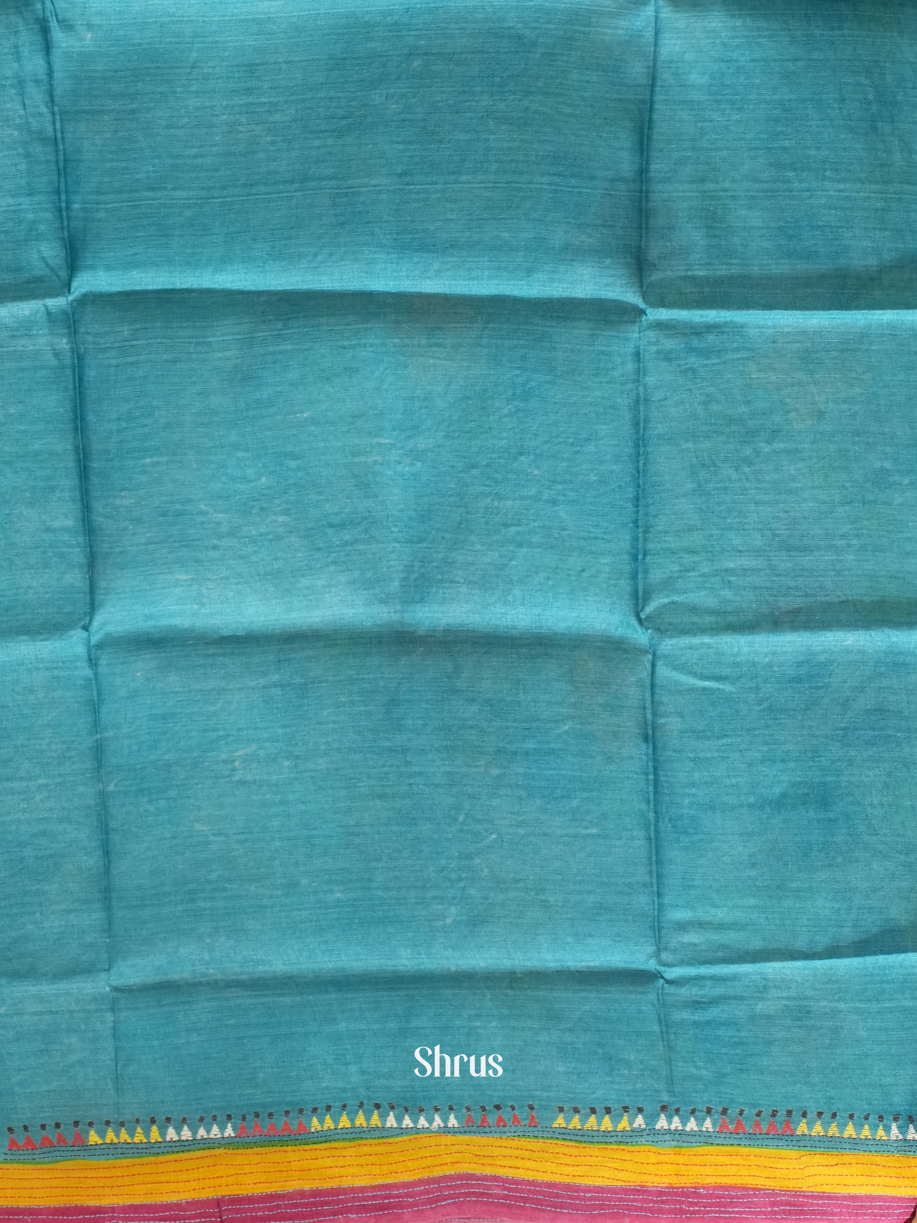 Blue & Pink - Tussar Saree with Kantha Stitch - Shop on ShrusEternity.com