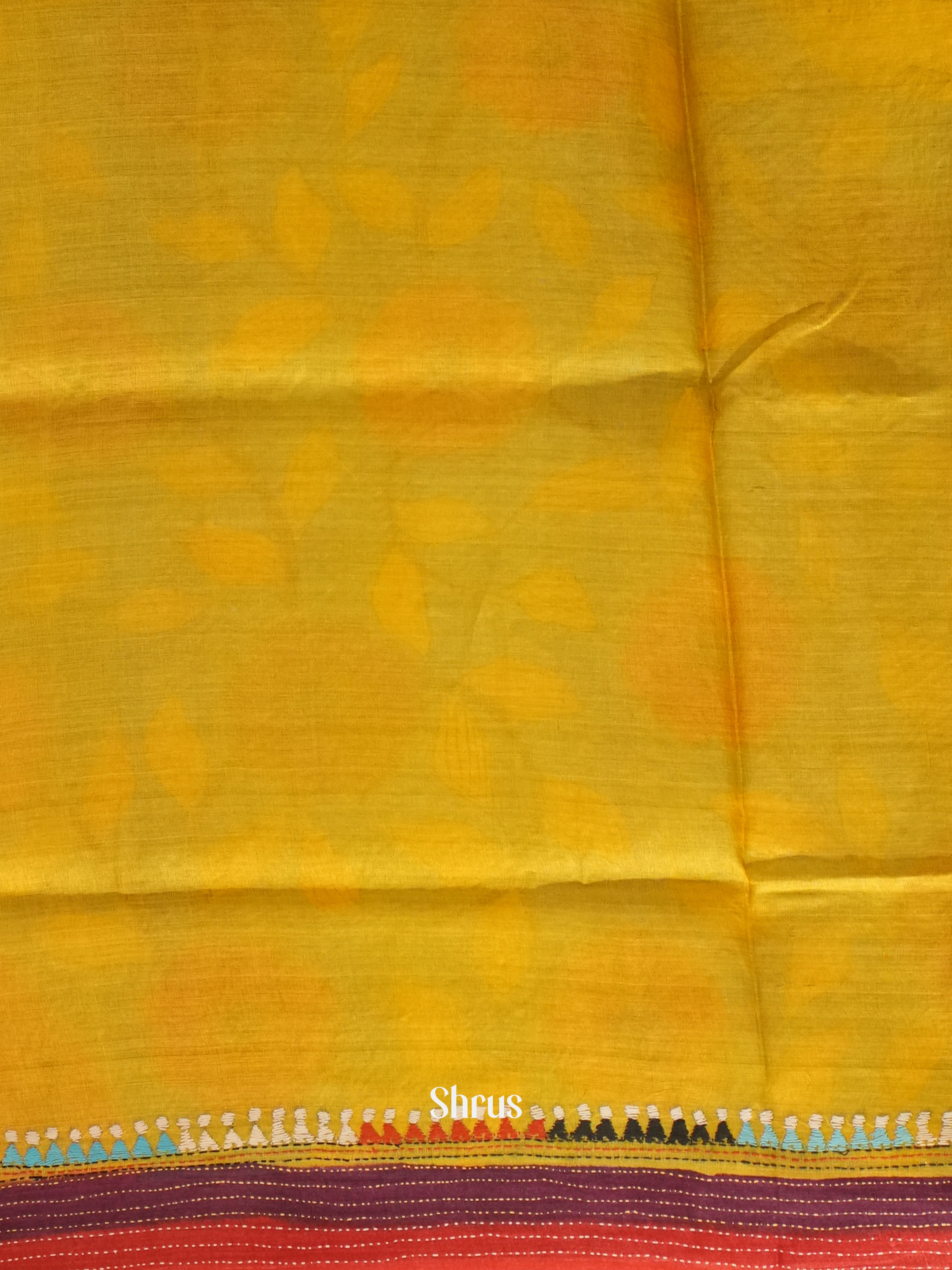 Yellow , Red, Blue - Tussar Saree(Kantha Stitch) - Shop on ShrusEternity.com