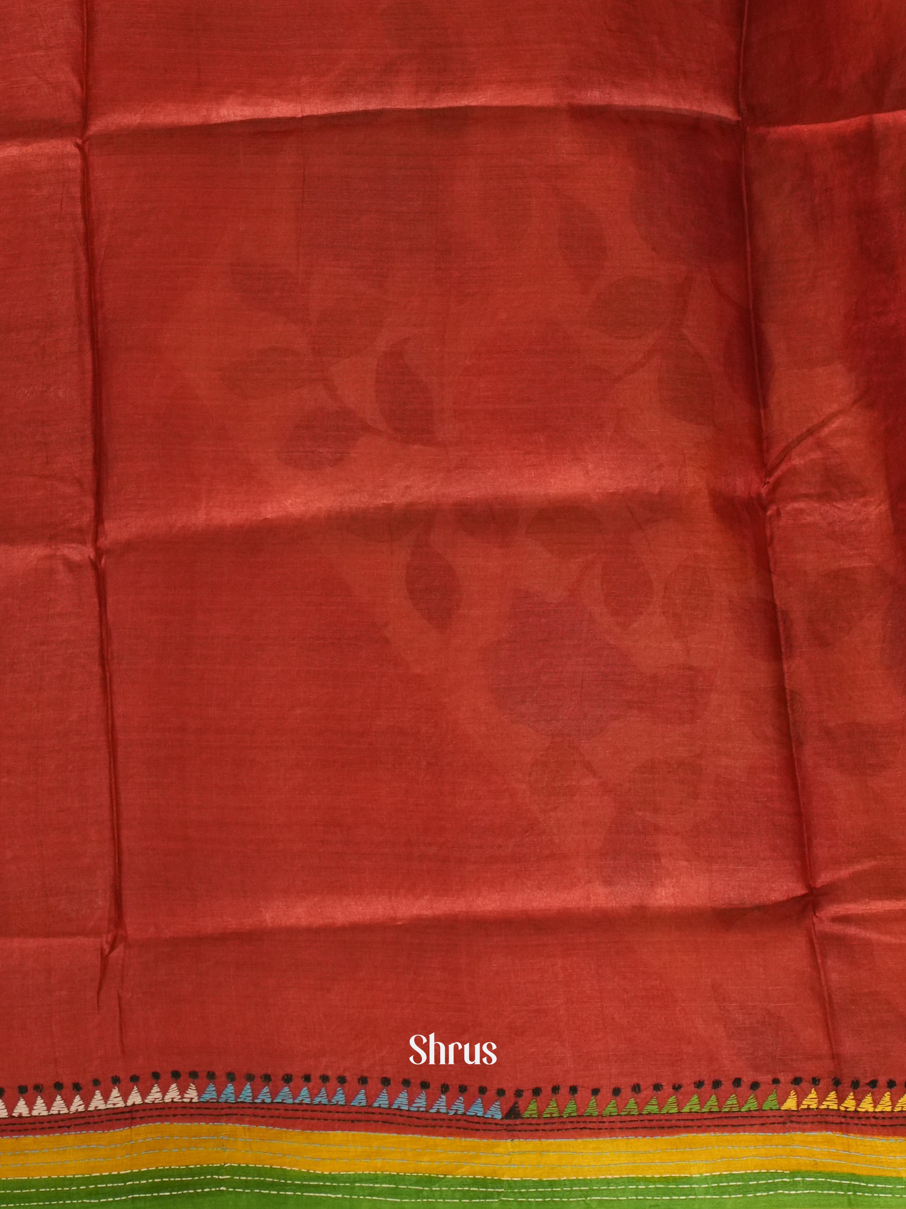 Green & Red - Tussar Saree with Kantha Stitch - Shop on ShrusEternity.com