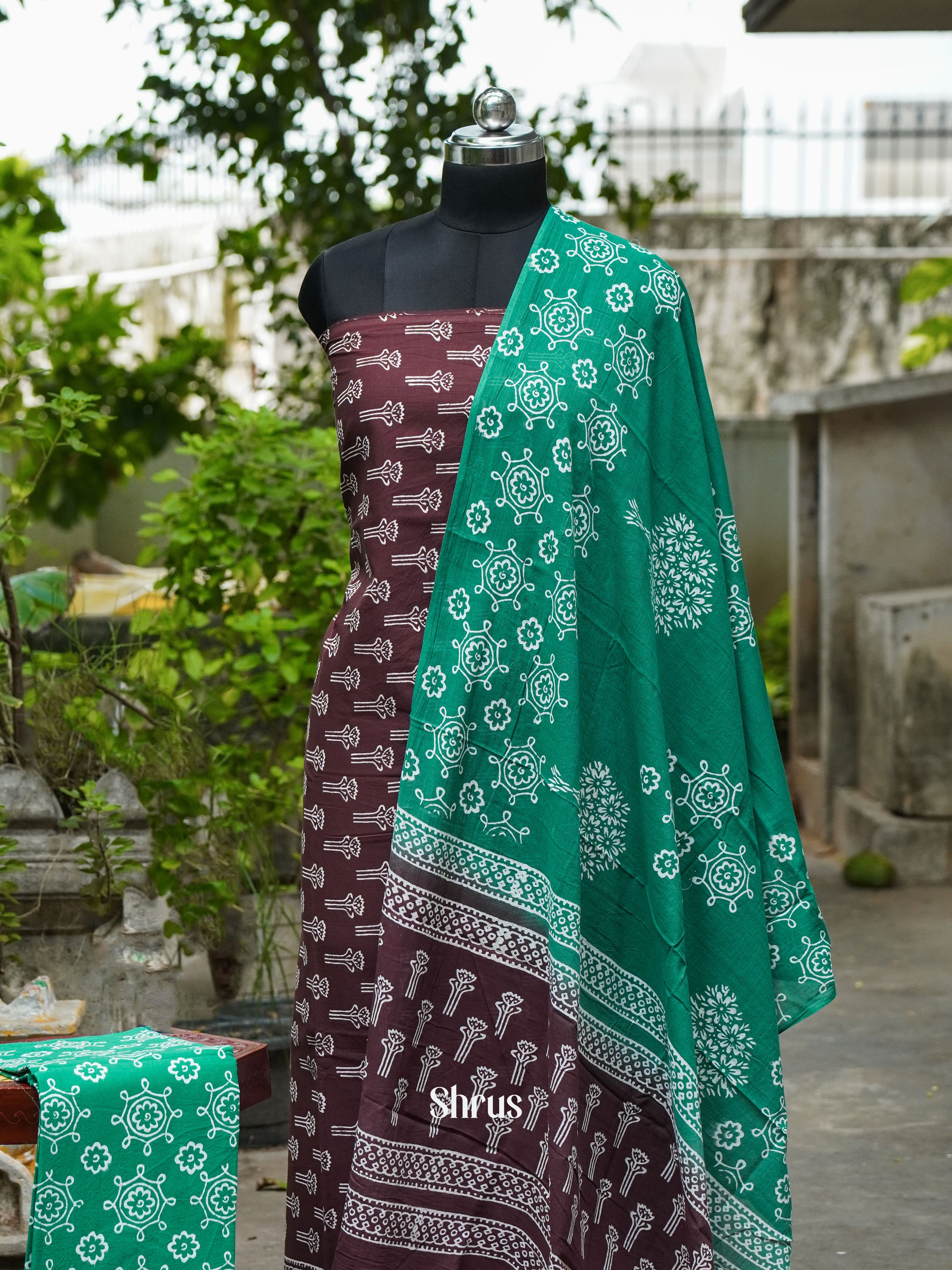 Brown & Green - Cotton salwar - Shop on ShrusEternity.com