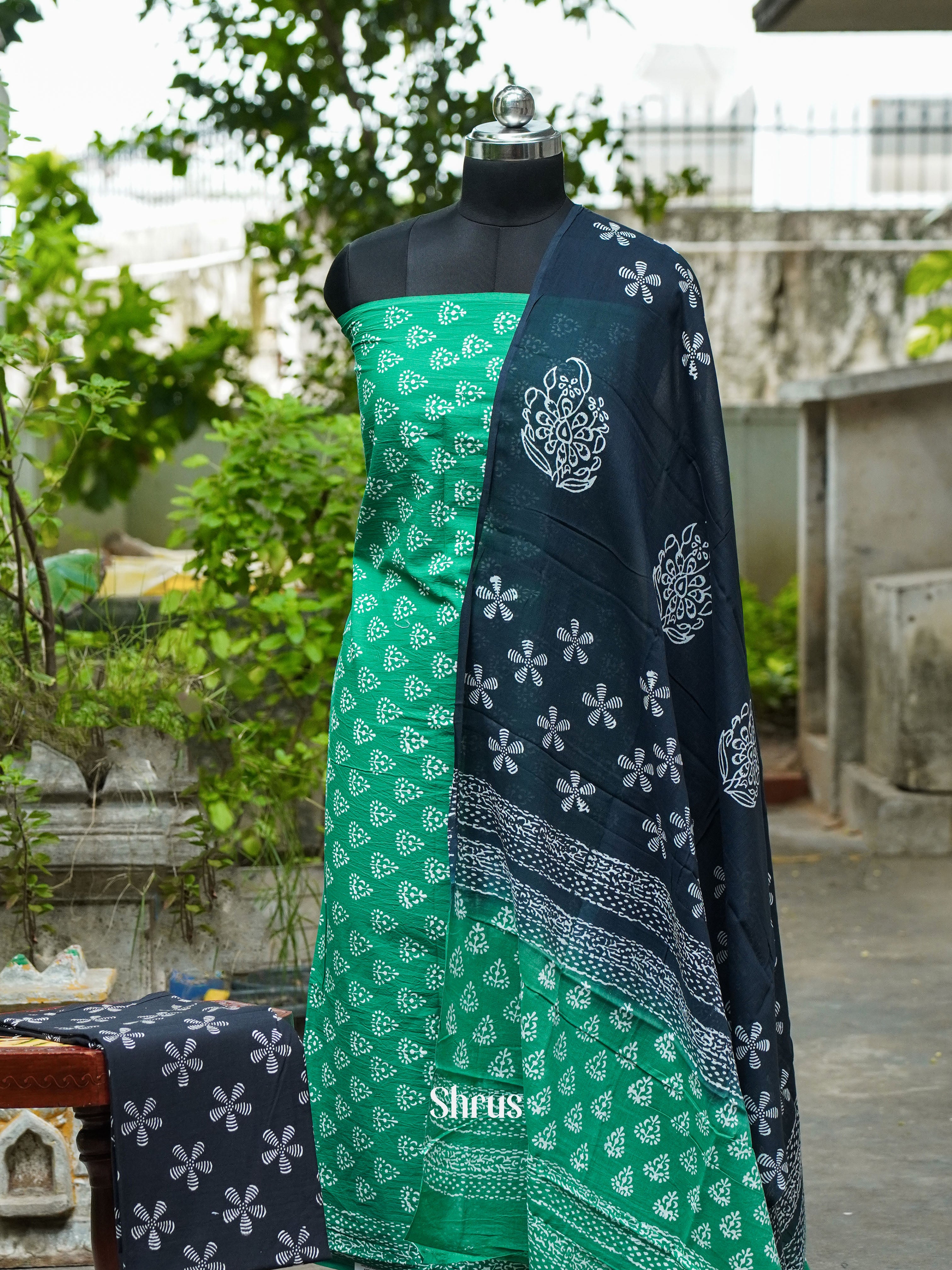 Green & Blue - Cotton Salwar - Shop on ShrusEternity.com