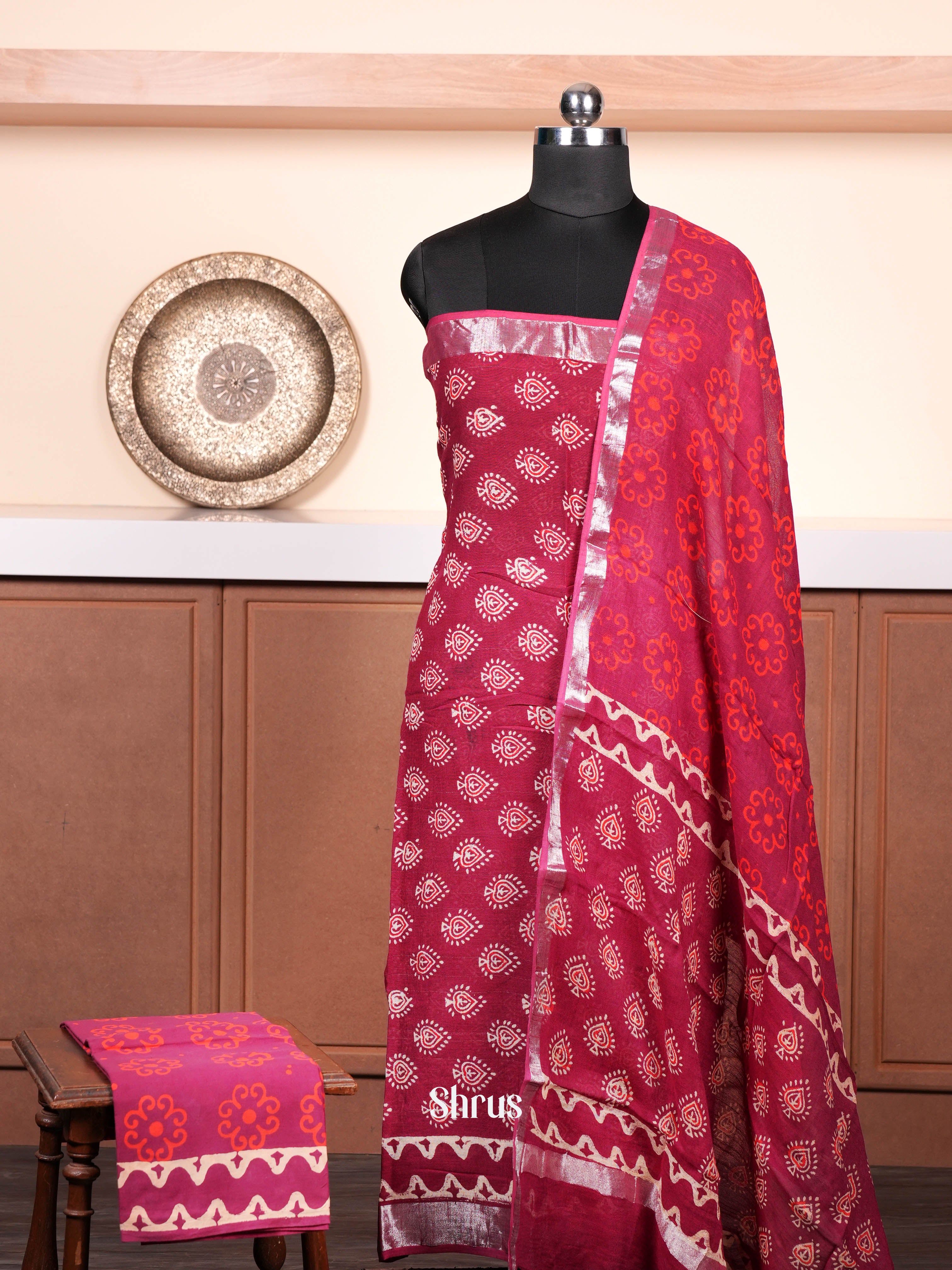 Maroon - Linen Salwar - Shop on ShrusEternity.com