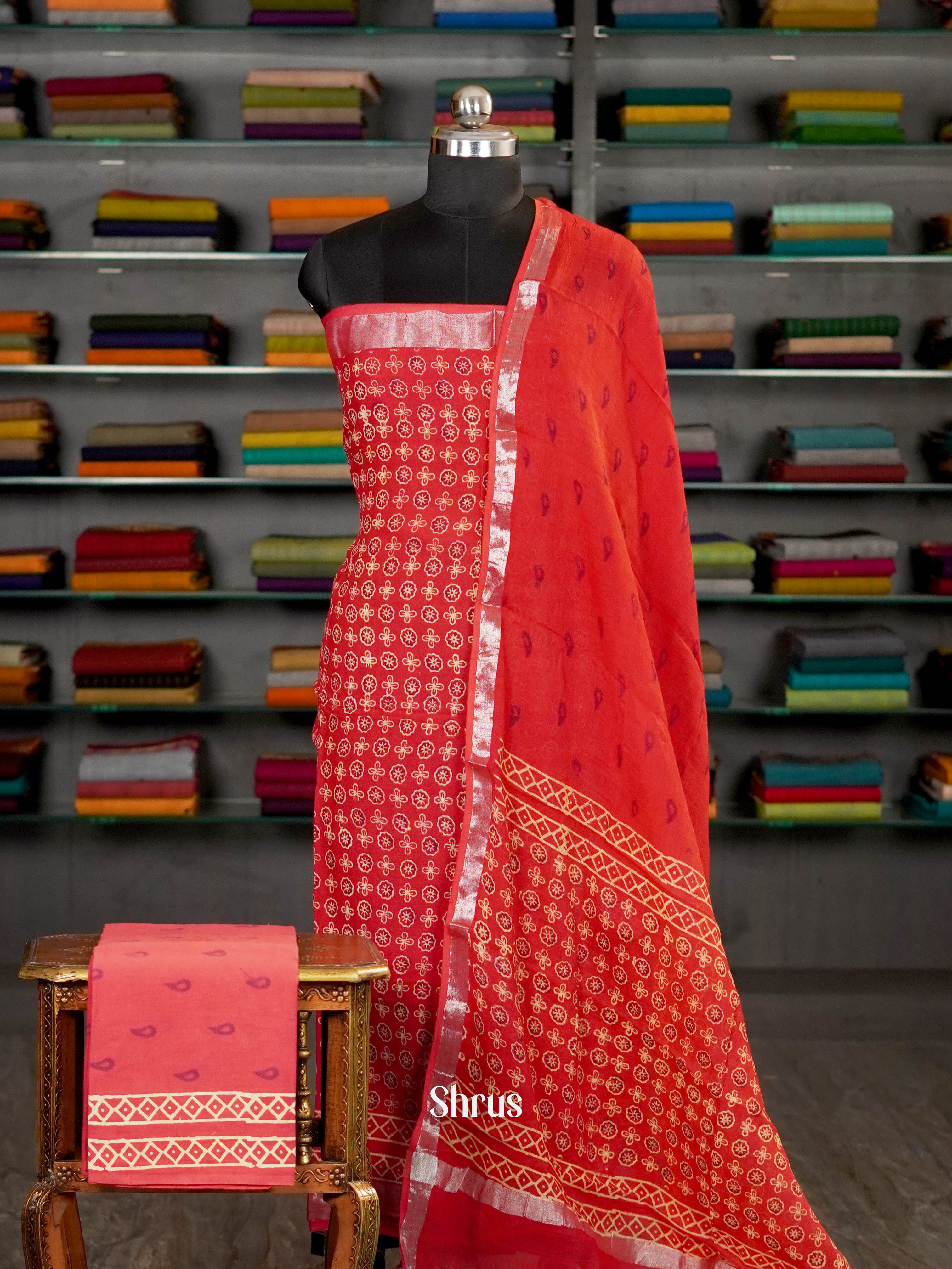 Red & Pink - Linen Salwar - Shop on ShrusEternity.com