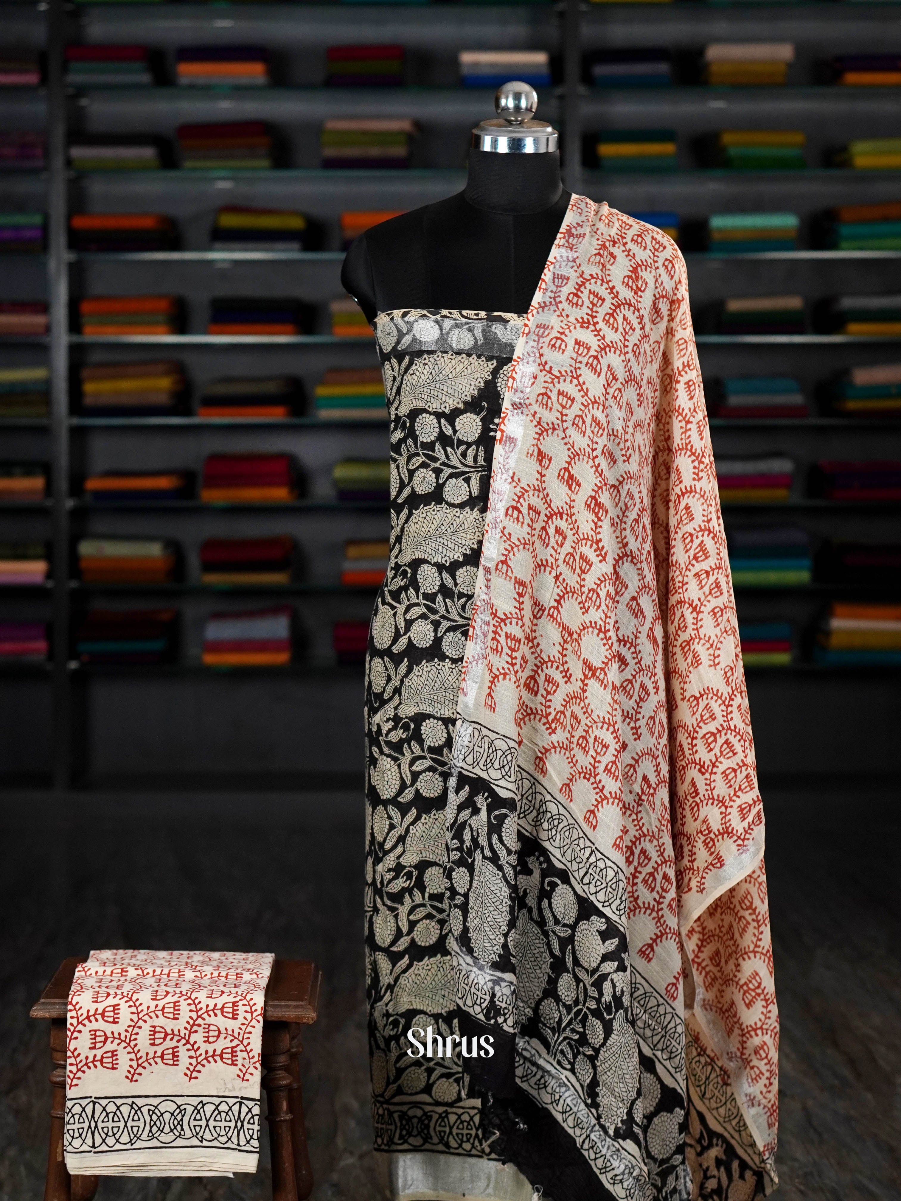 Black & Cream - Linen Salwar - Shop on ShrusEternity.com