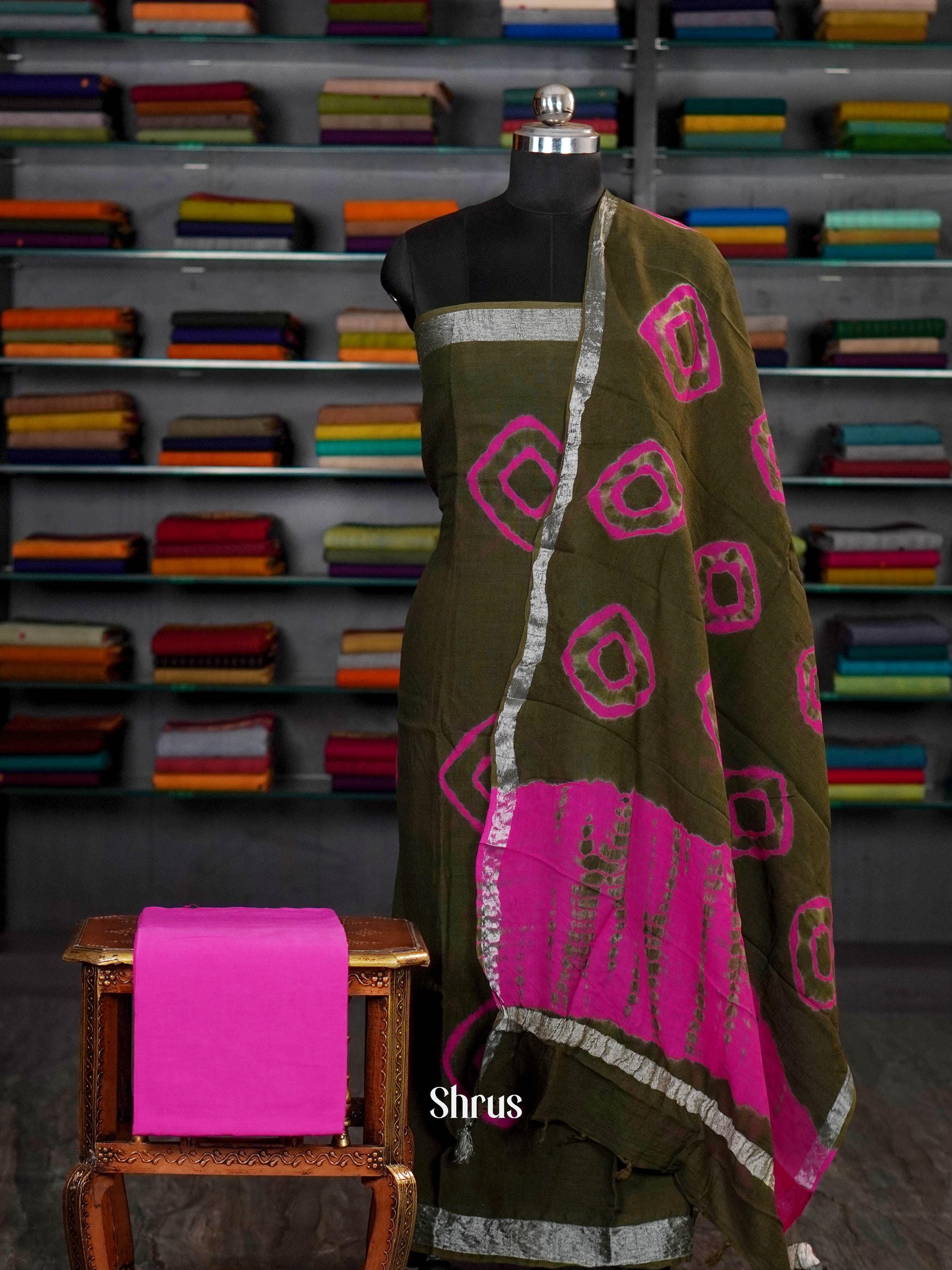 Green & Pink - unstitched salwar - Shop on ShrusEternity.com