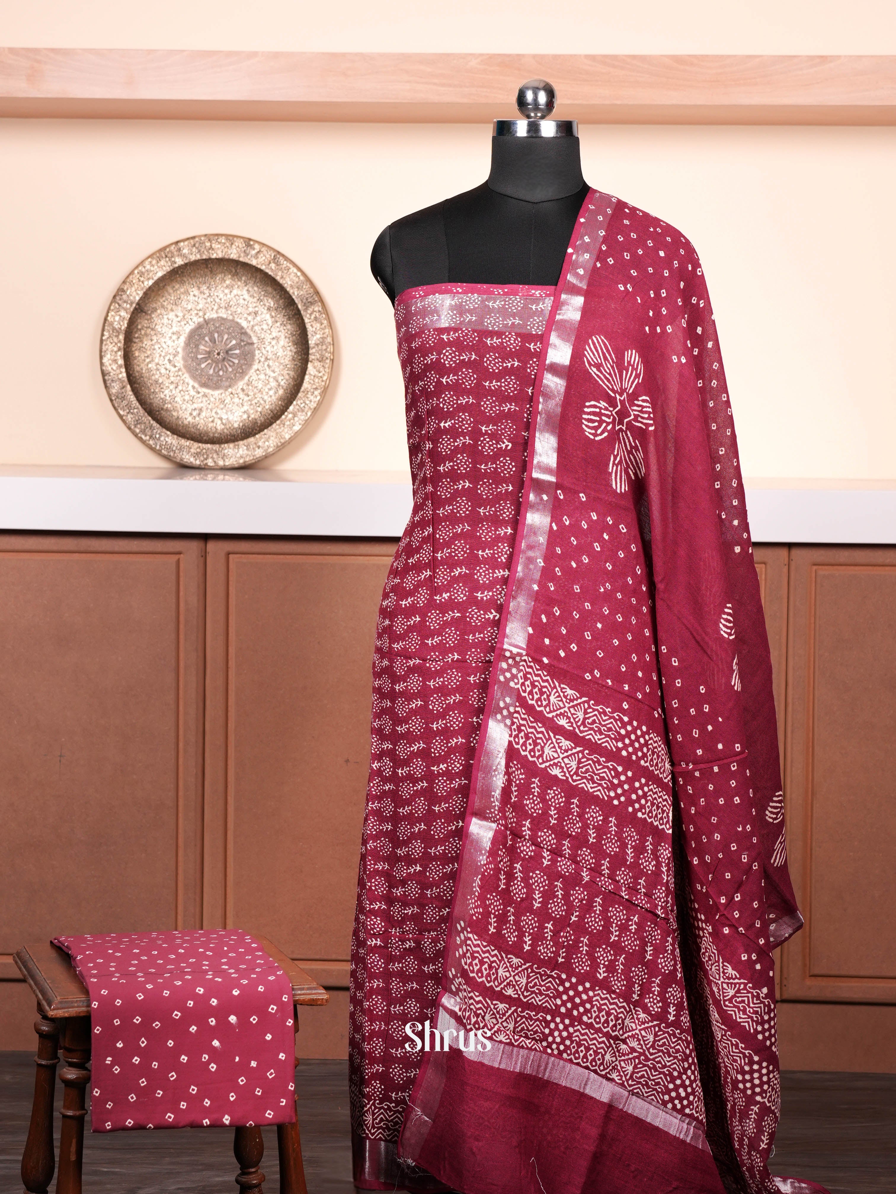 Maroon - Linen Salwar - Shop on ShrusEternity.com