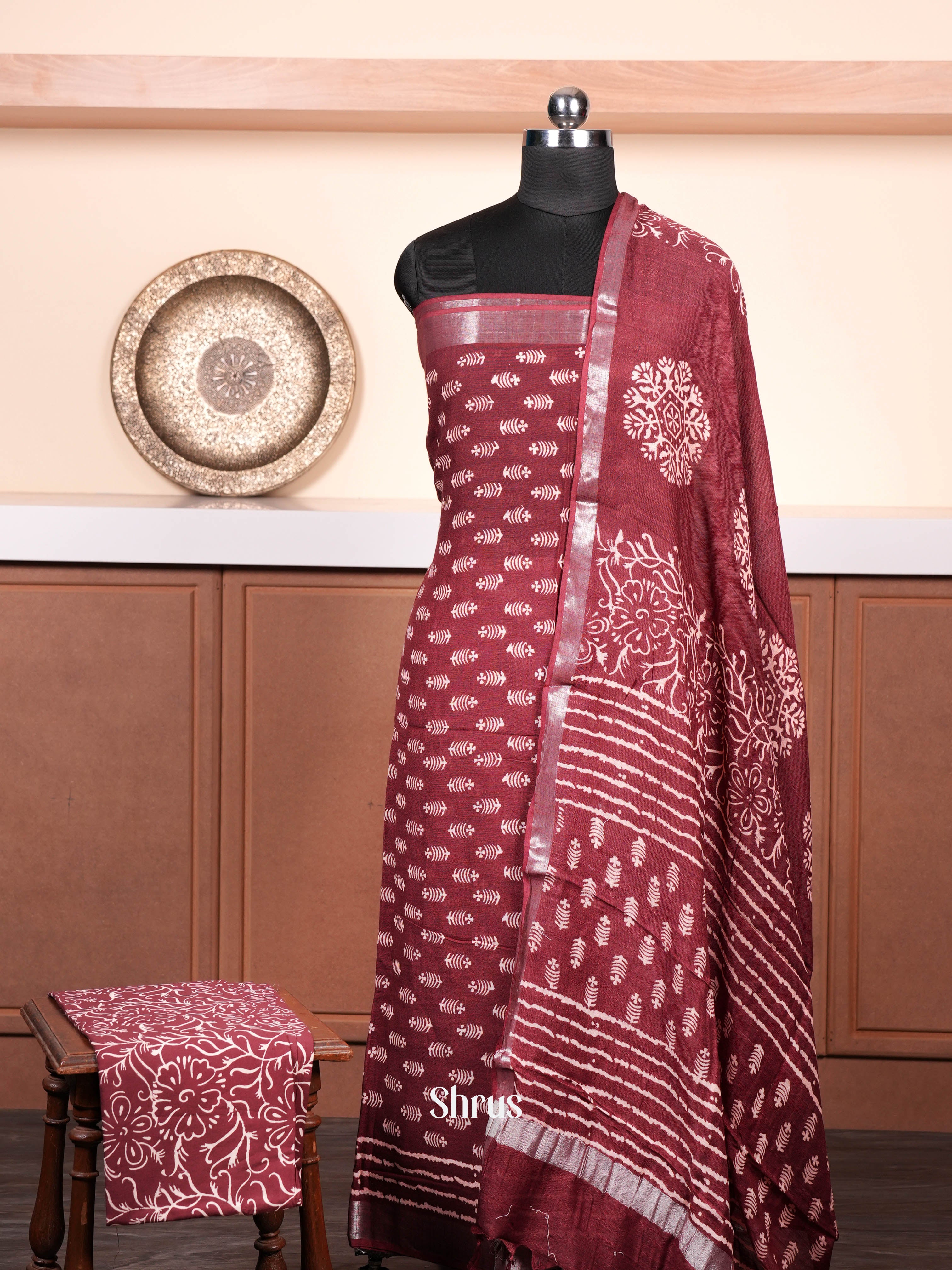 Maroon - Linen Salwar - Shop on ShrusEternity.com