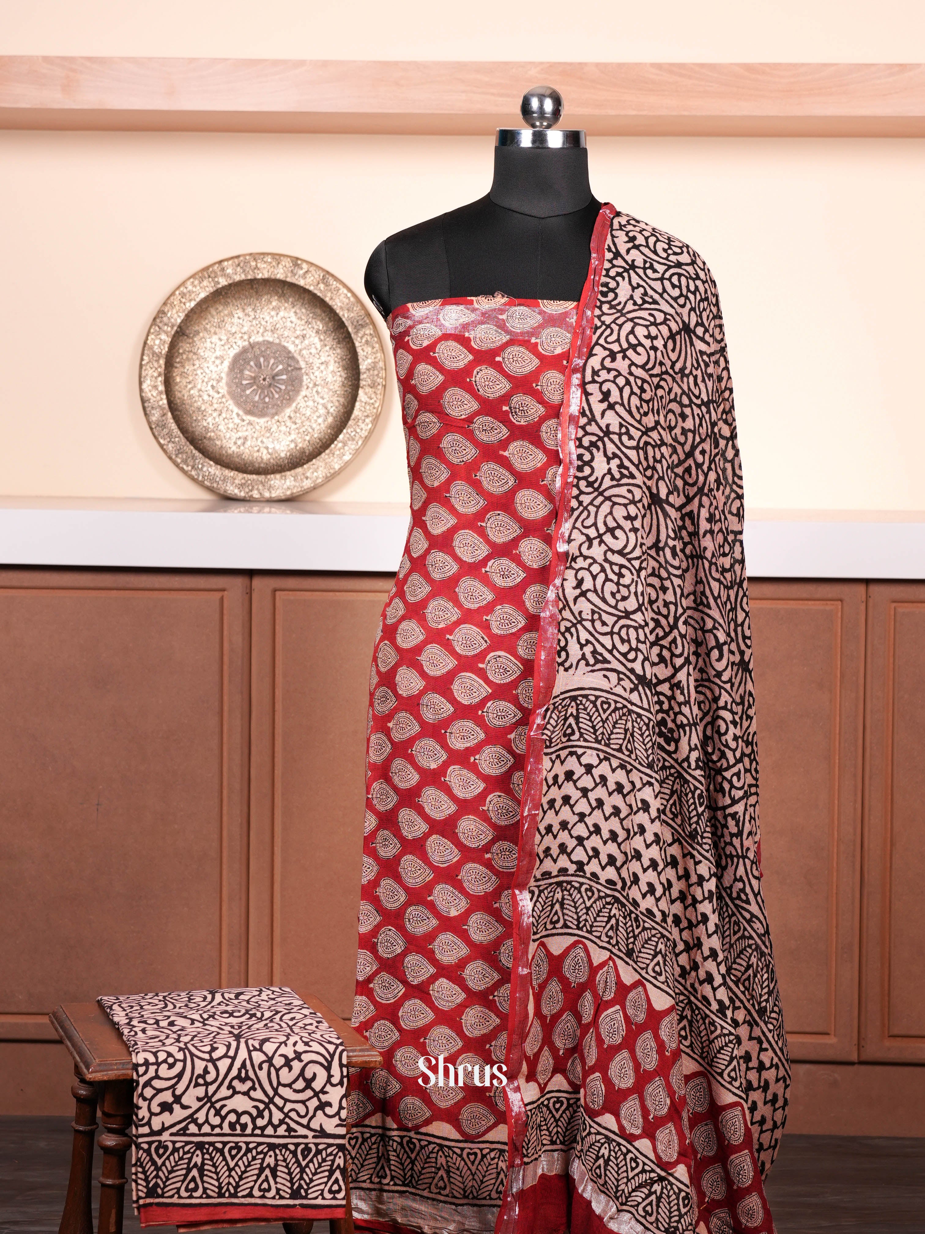 Maroon & Cream - Linen Salwar - Shop on ShrusEternity.com
