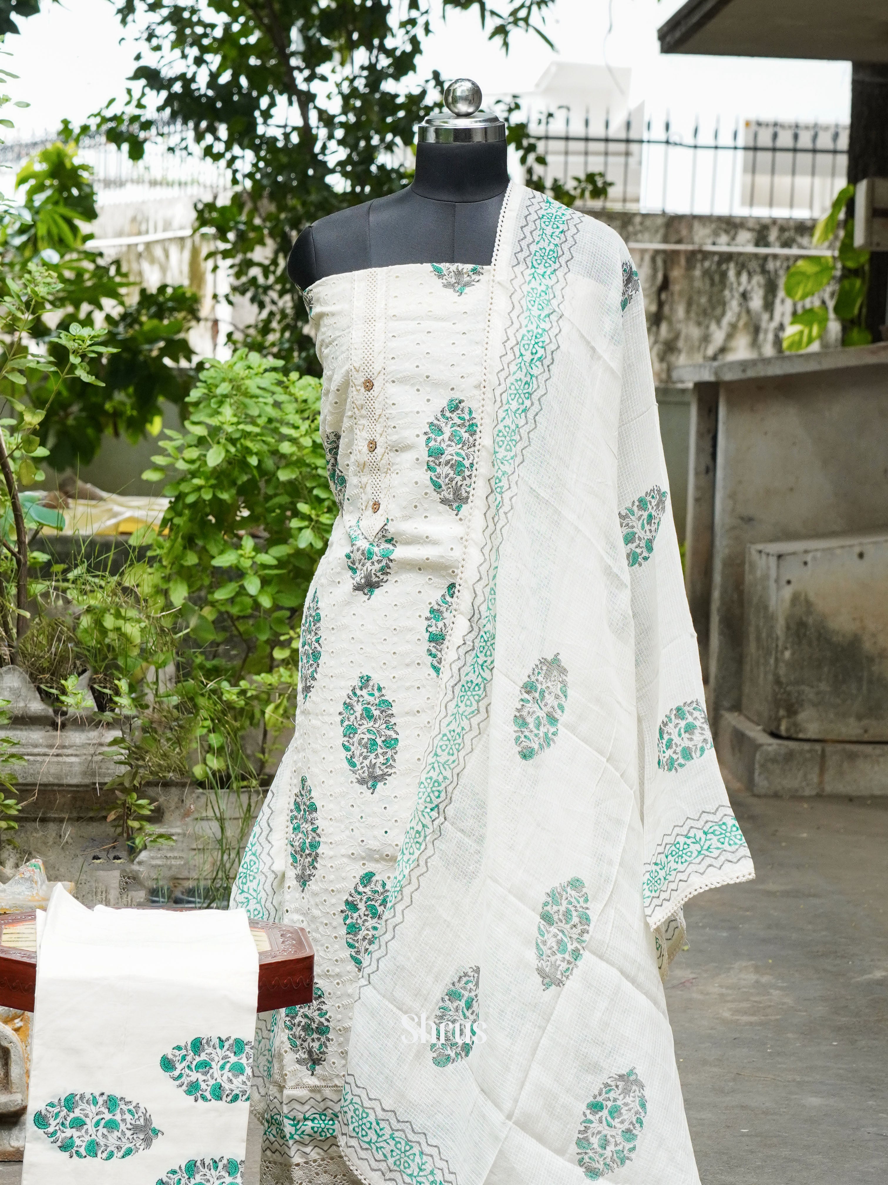 White & Green - Cotton salwar - Shop on ShrusEternity.com