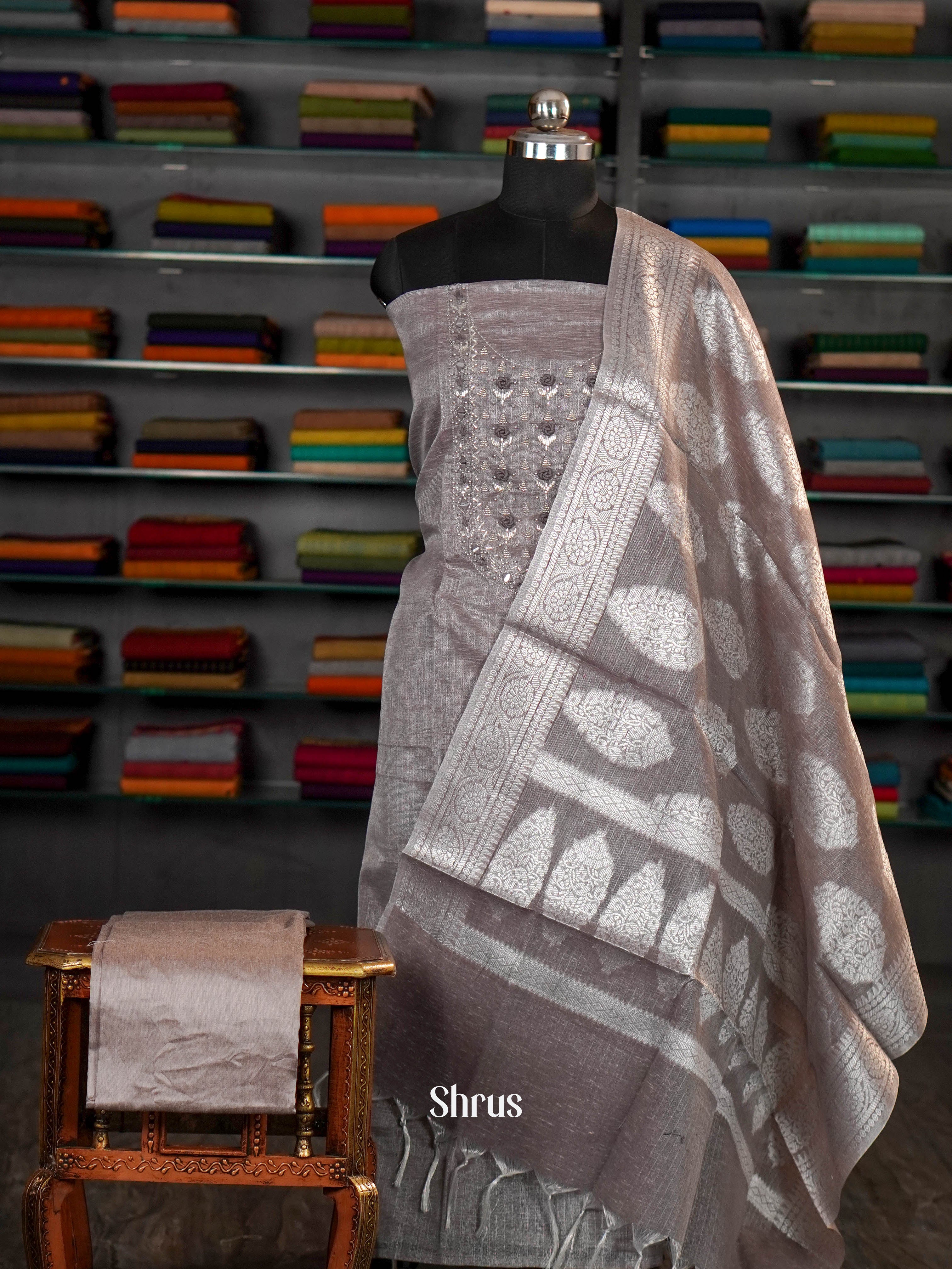 Grey - unstitched salwar - Shop on ShrusEternity.com