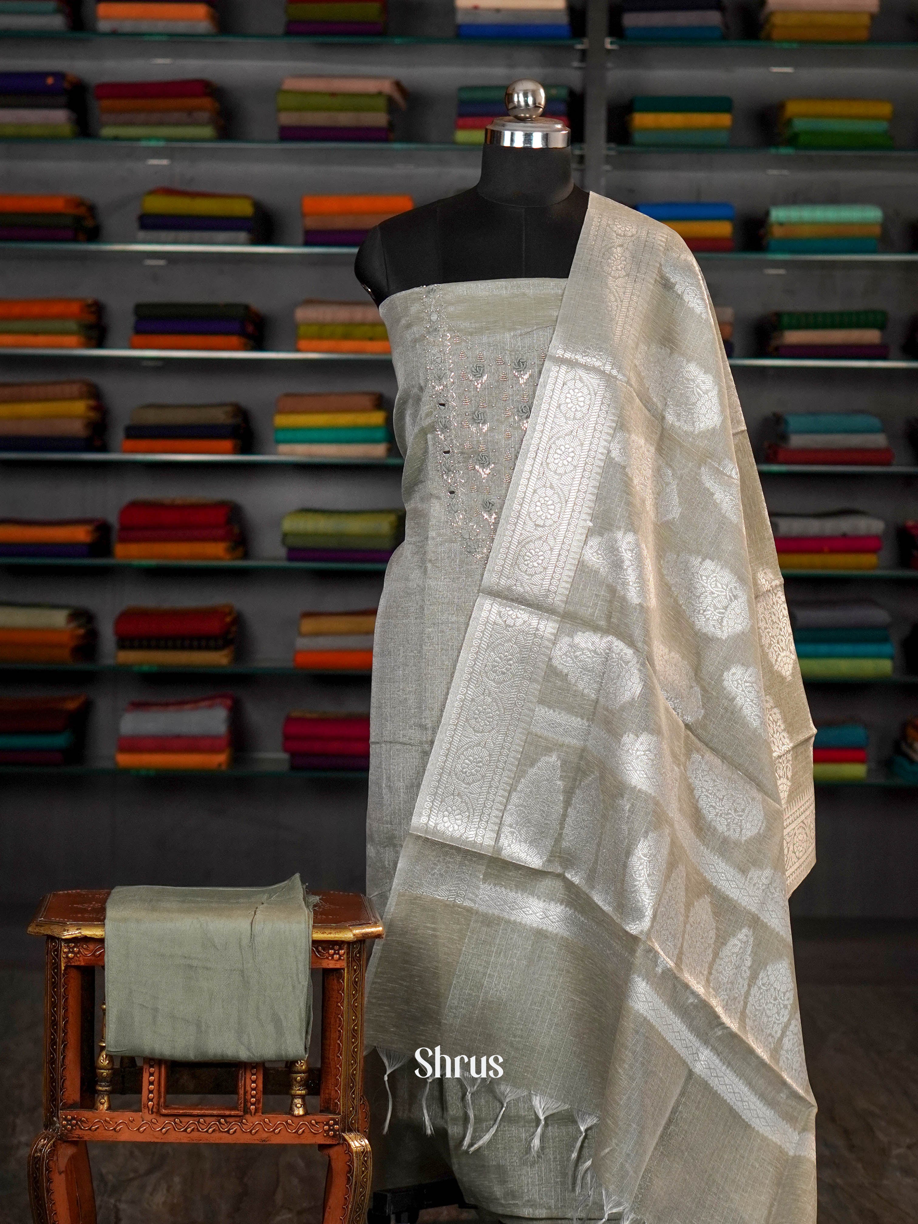 Greenish Grey - unstitched salwar - Shop on ShrusEternity.com