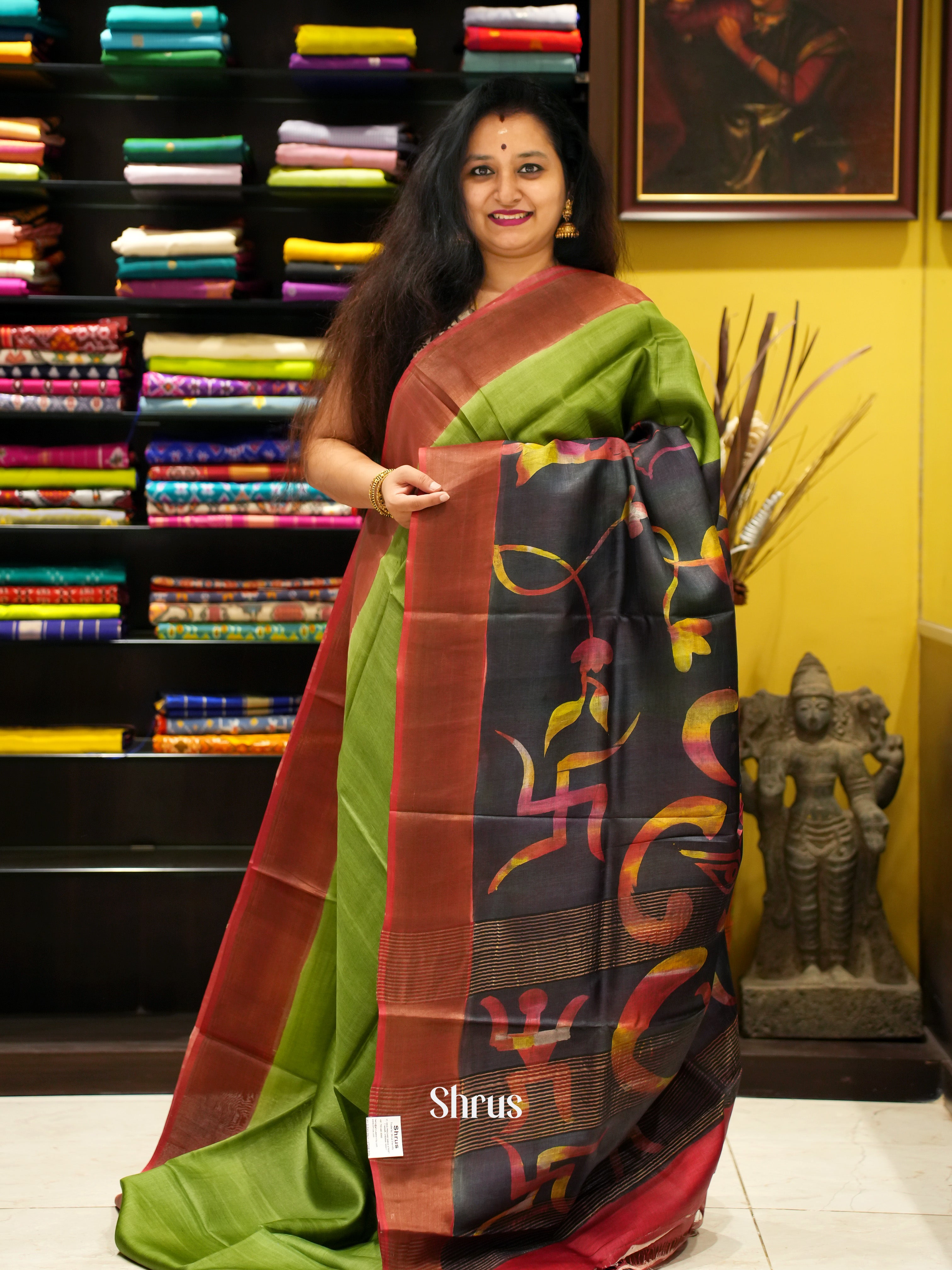 Black & Red - Tussar Saree - Shop on ShrusEternity.com