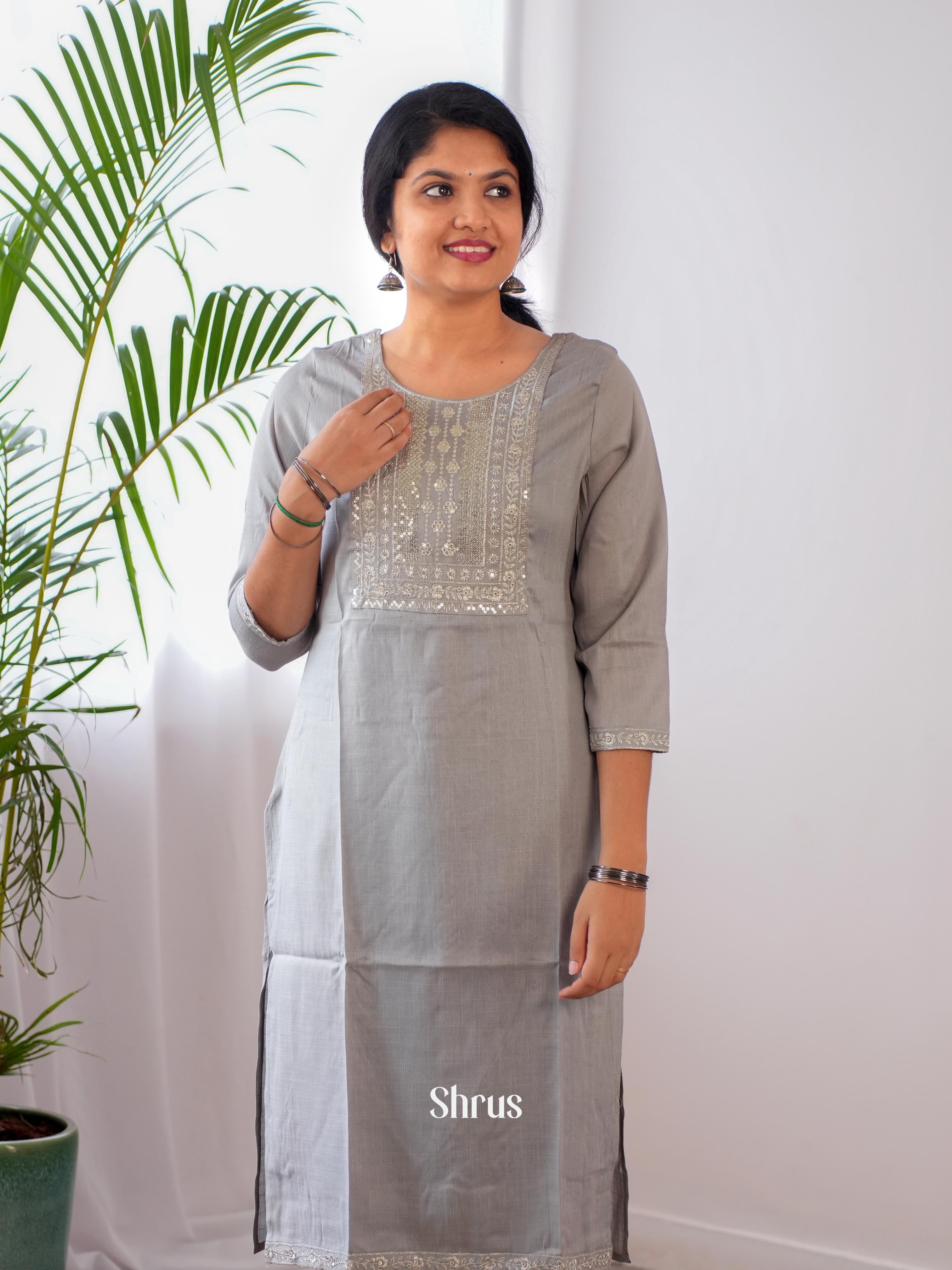 Grey - Readymade Kurti - Shop on ShrusEternity.com
