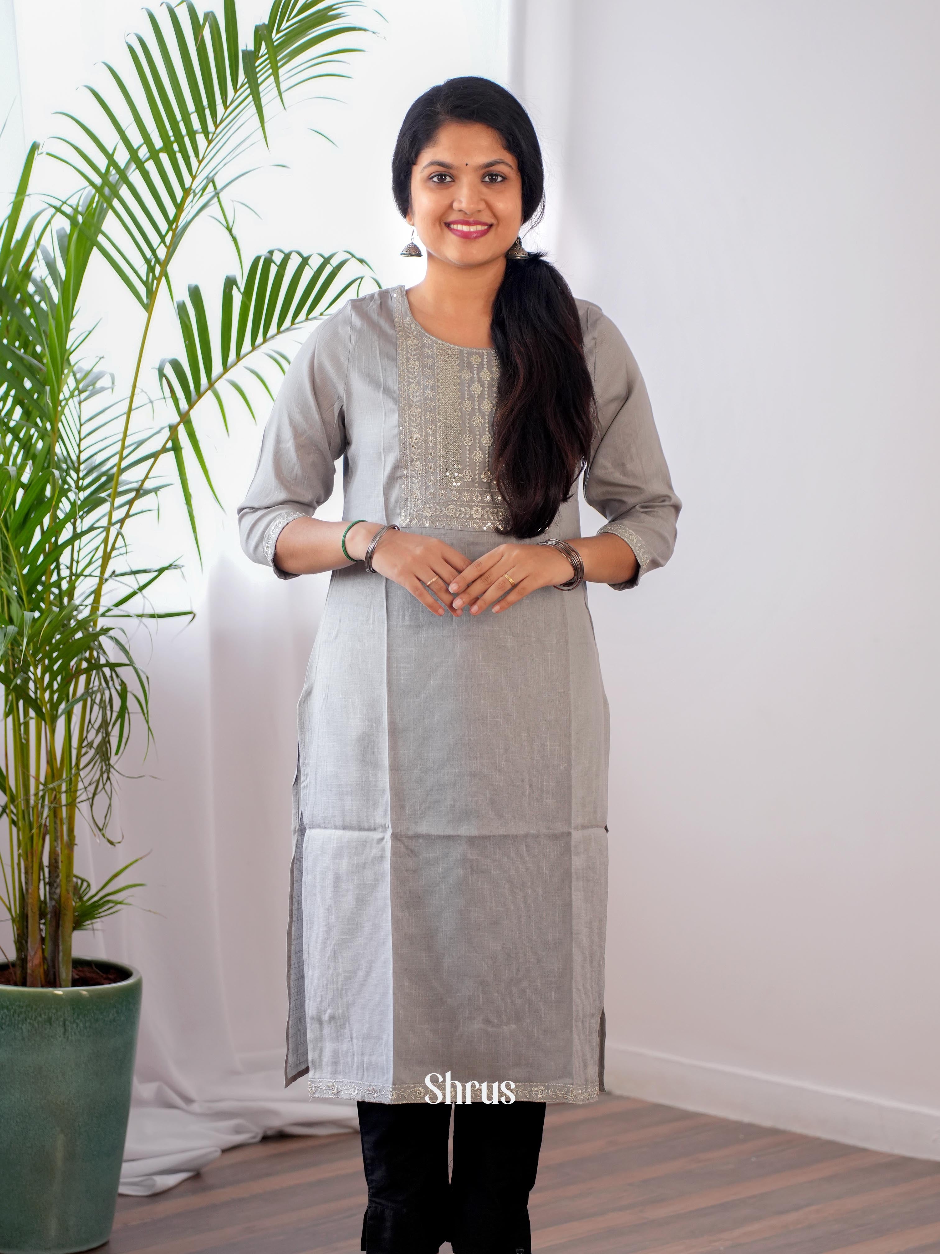 Grey - Readymade Kurti - Shop on ShrusEternity.com