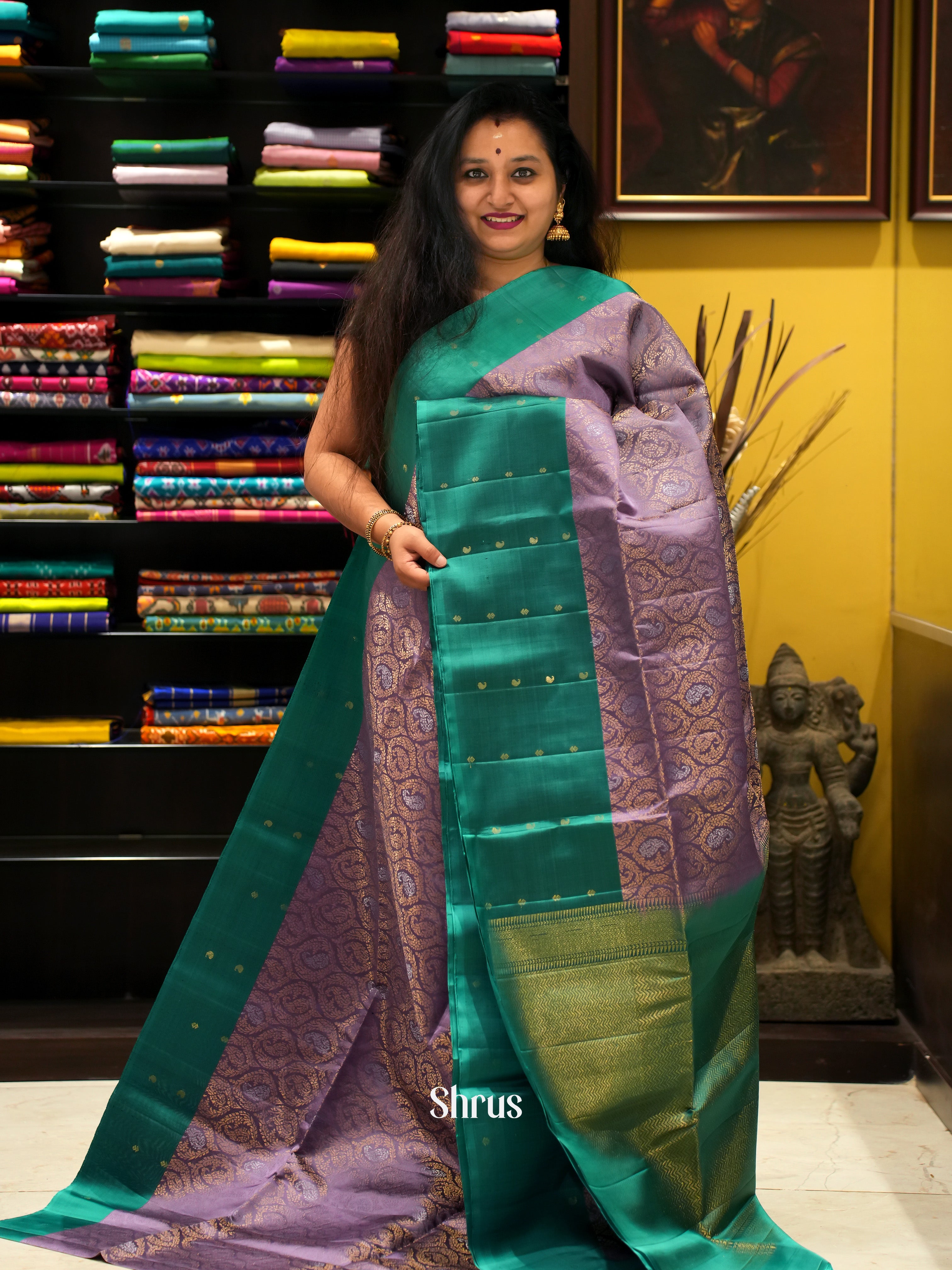 Purple & Green- Soft Silk Saree - Shop on ShrusEternity.com