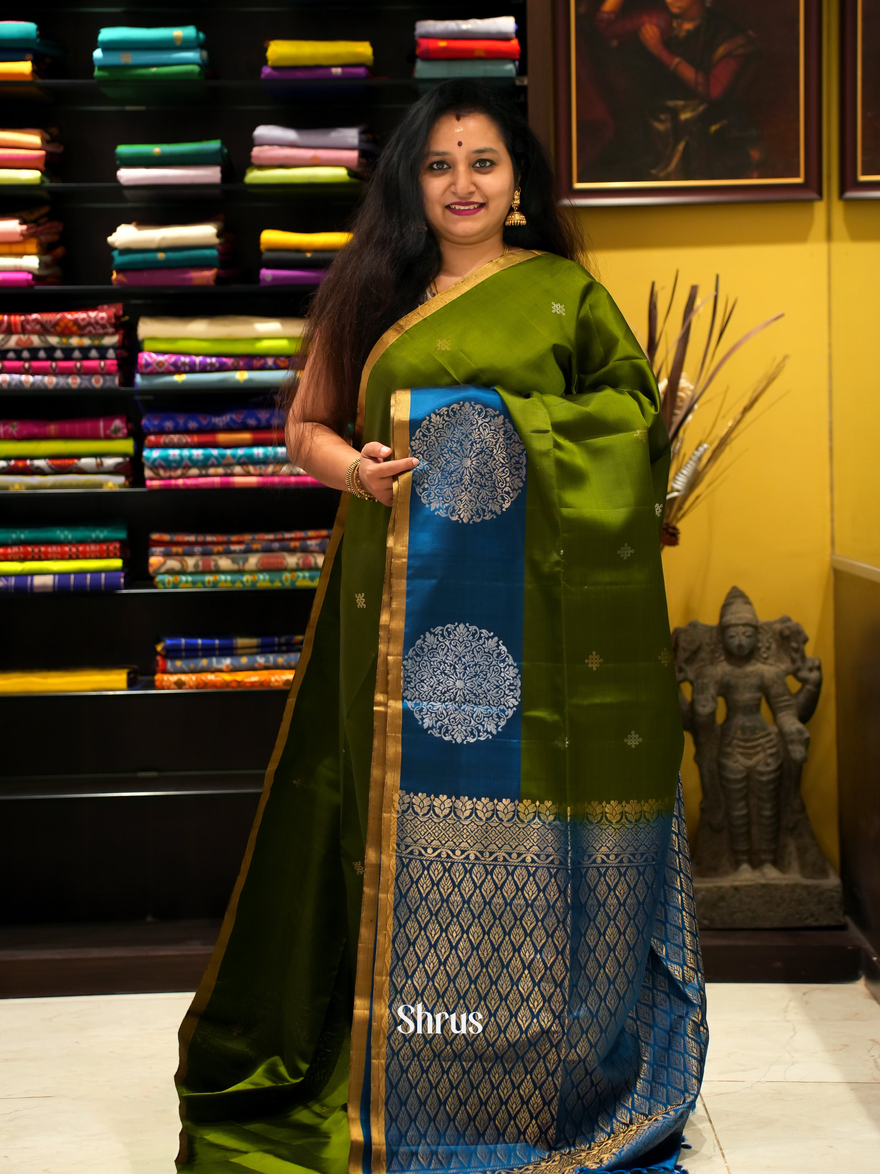 Green & Blue - Soft Silk Saree - Shop on ShrusEternity.com