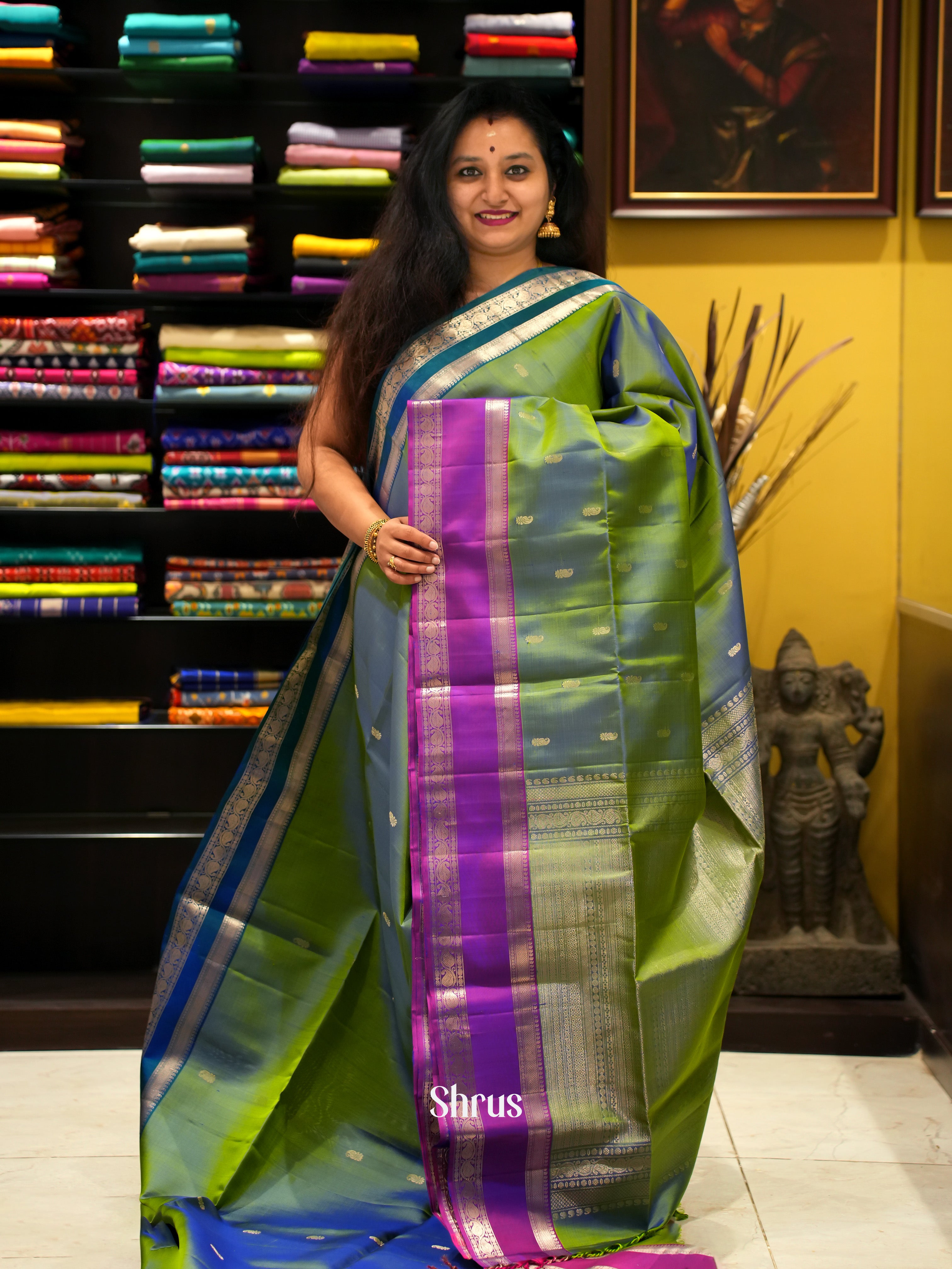 Green & Purple - Soft Silk Saree - Shop on ShrusEternity.com