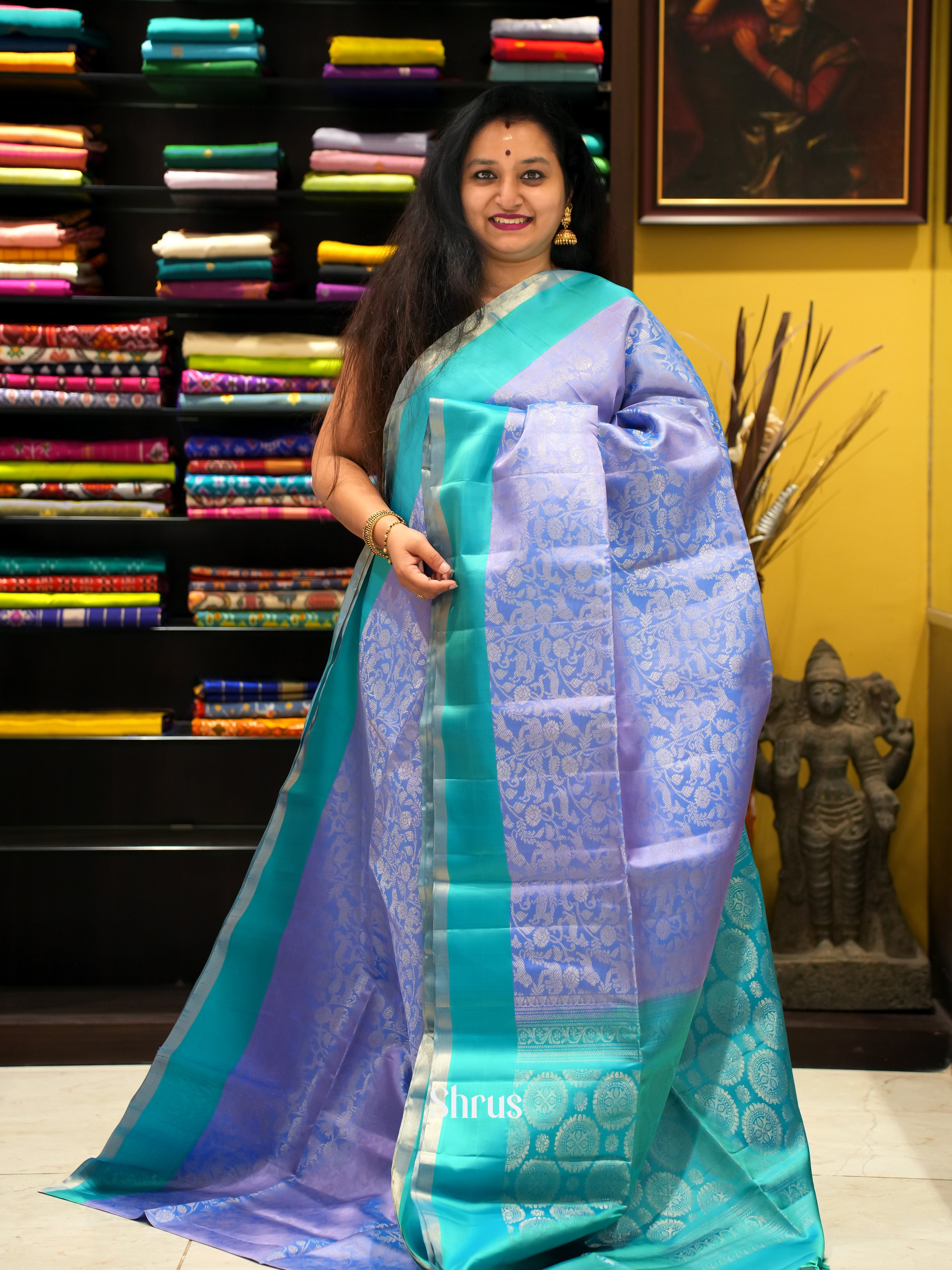 Blue & Teal - Soft Silk Saree - Shop on ShrusEternity.com