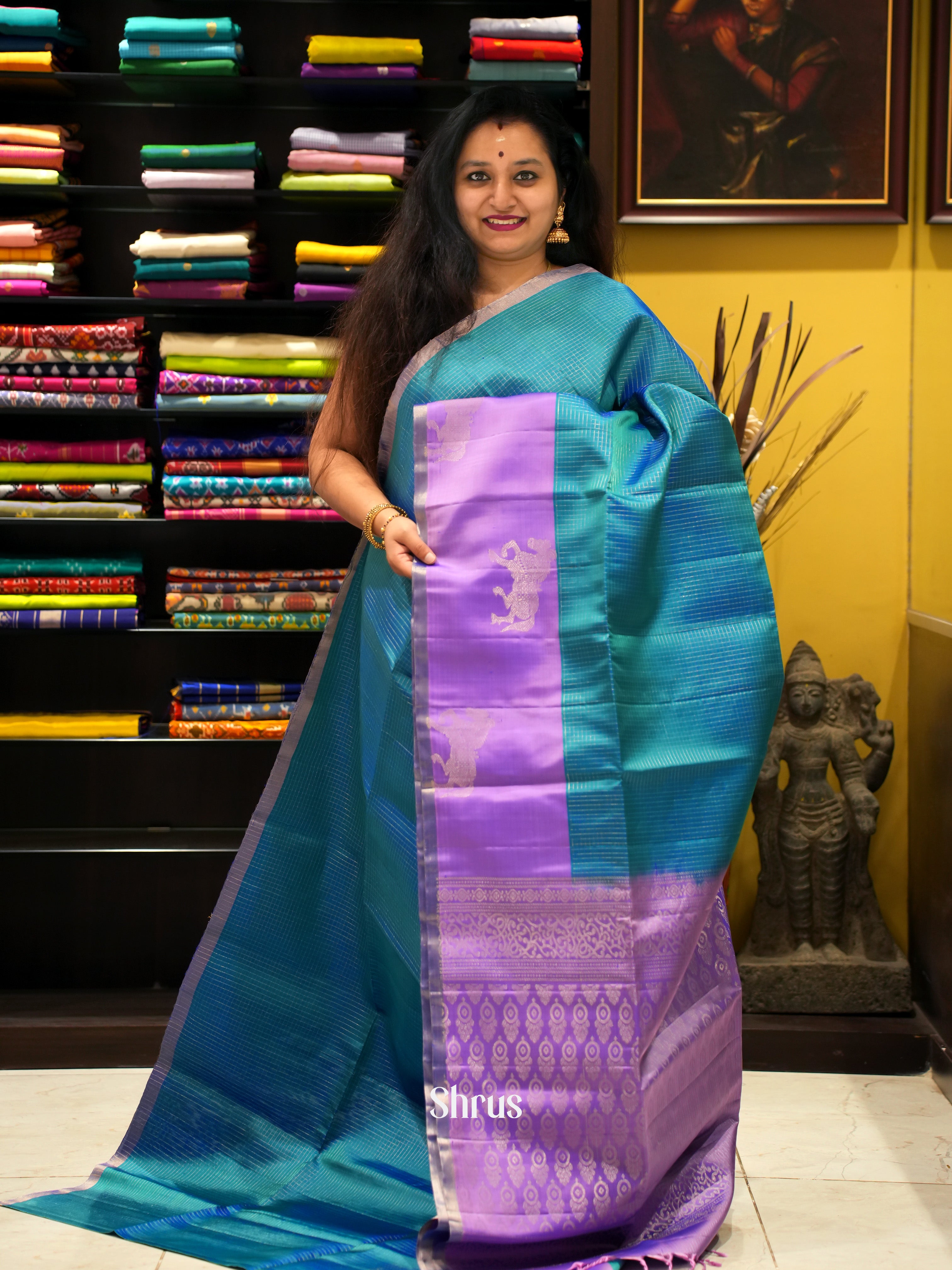 Blue & Lavender - Soft Silk Saree - Shop on ShrusEternity.com