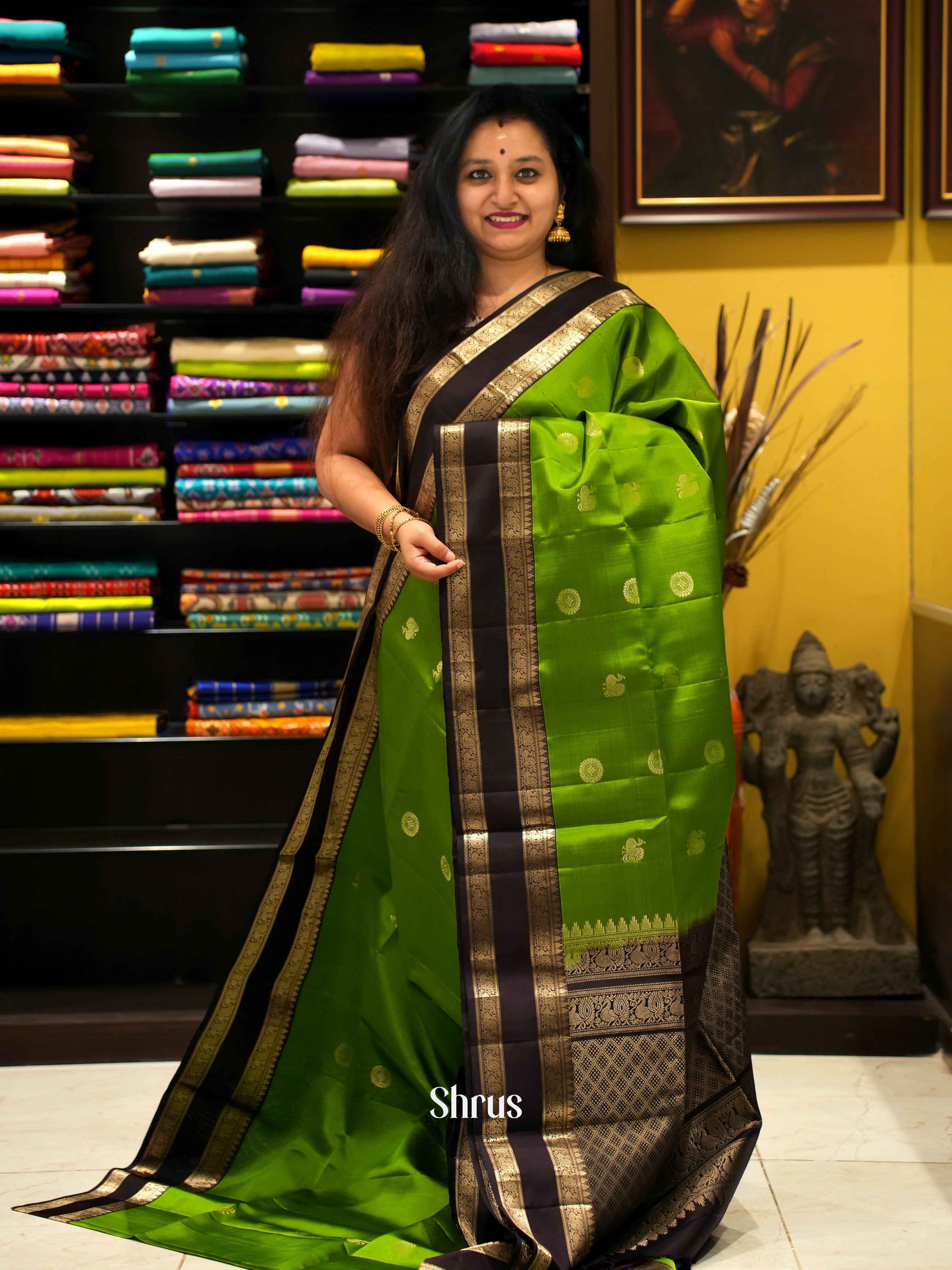 Green & Brown - Soft Silk Saree - Shop on ShrusEternity.com