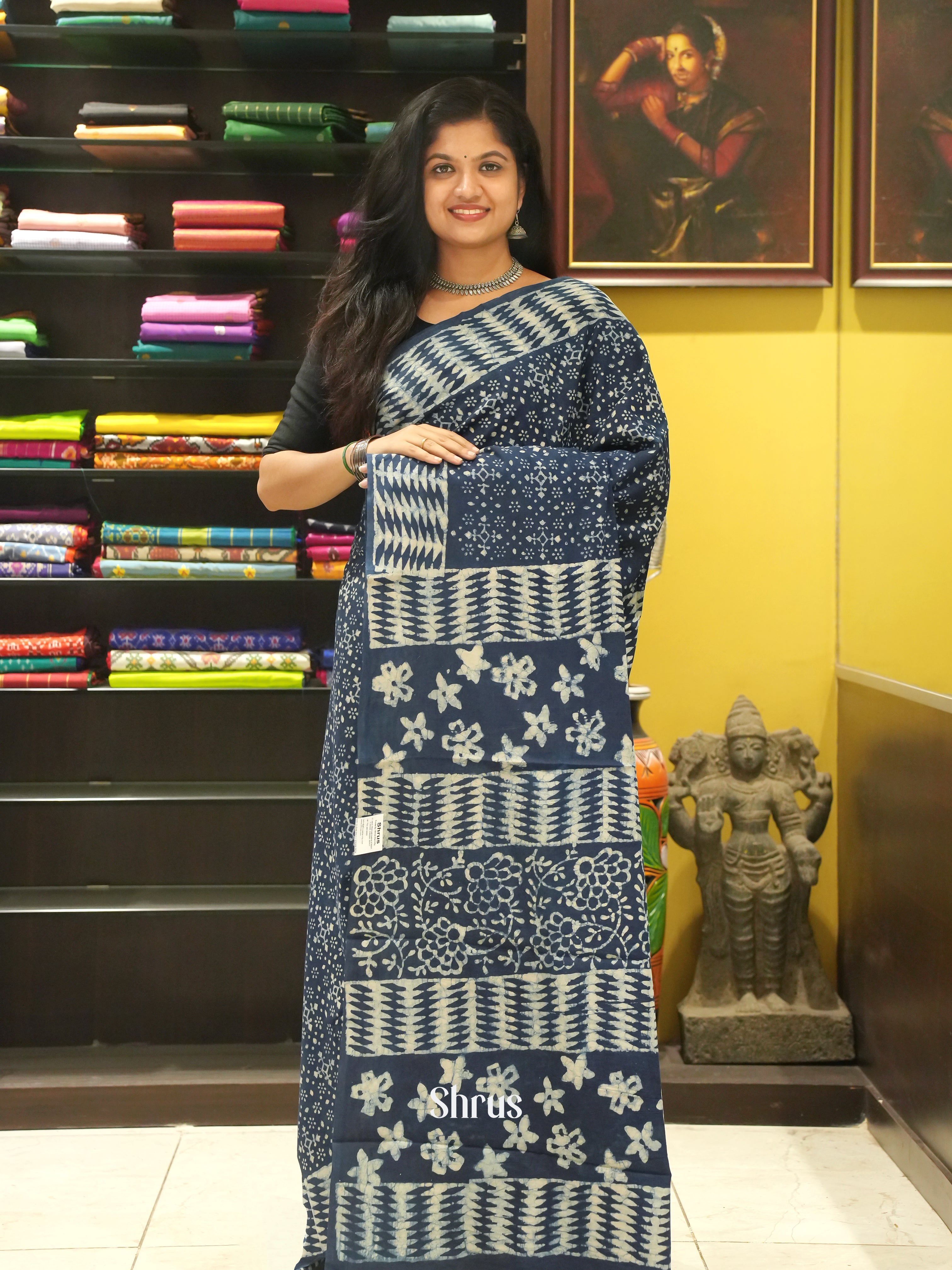Blue - Jaipur cotton Saree - Shop on ShrusEternity.com