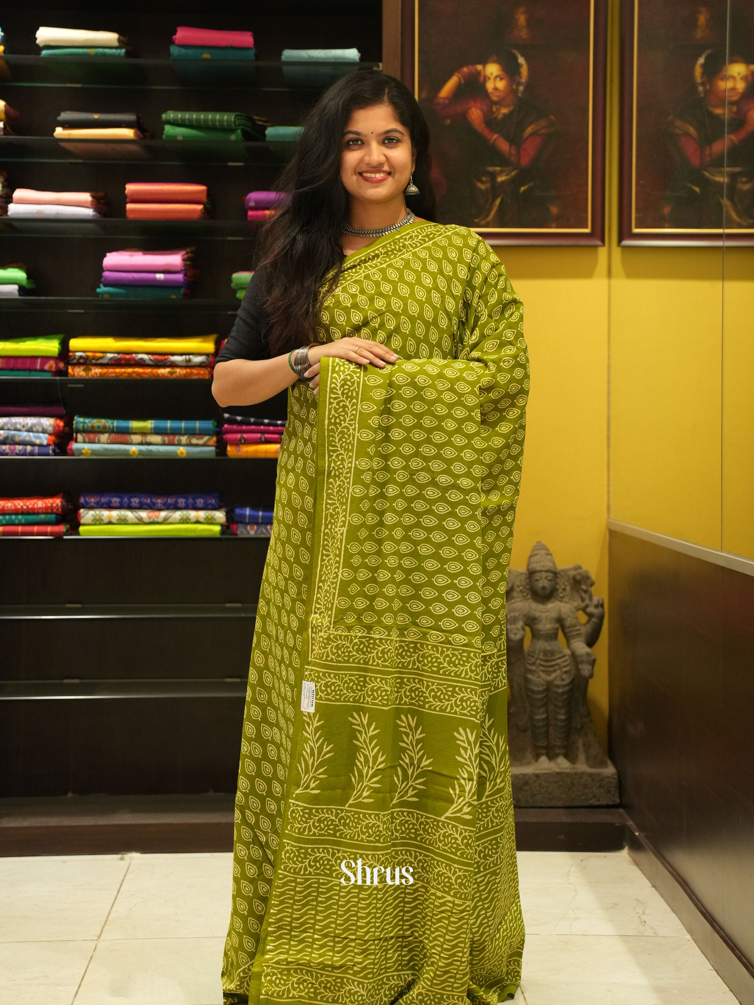 Green -Jaipur cotton Saree - Shop on ShrusEternity.com