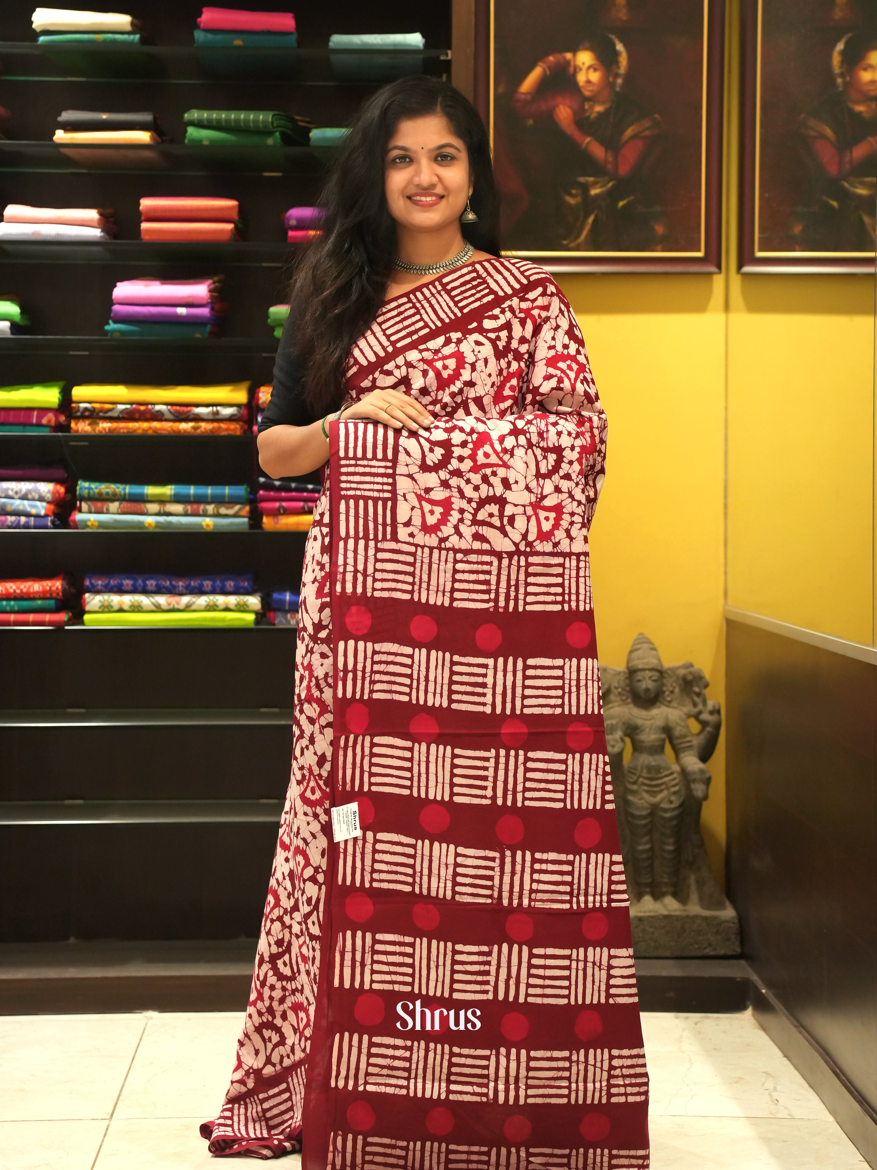Maroon & White-Jaipur cotton - Shop on ShrusEternity.com