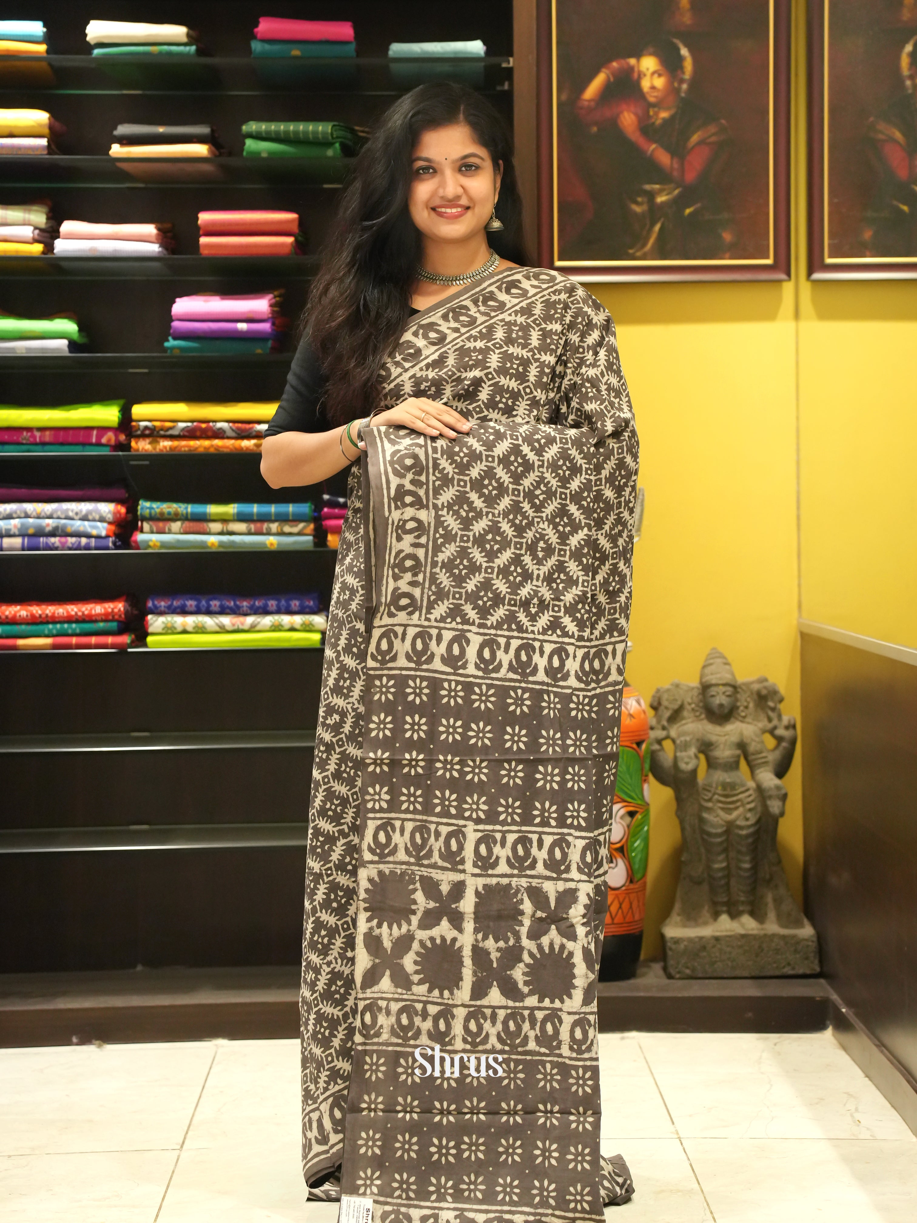 Grey - Jaipur cotton Saree - Shop on ShrusEternity.com