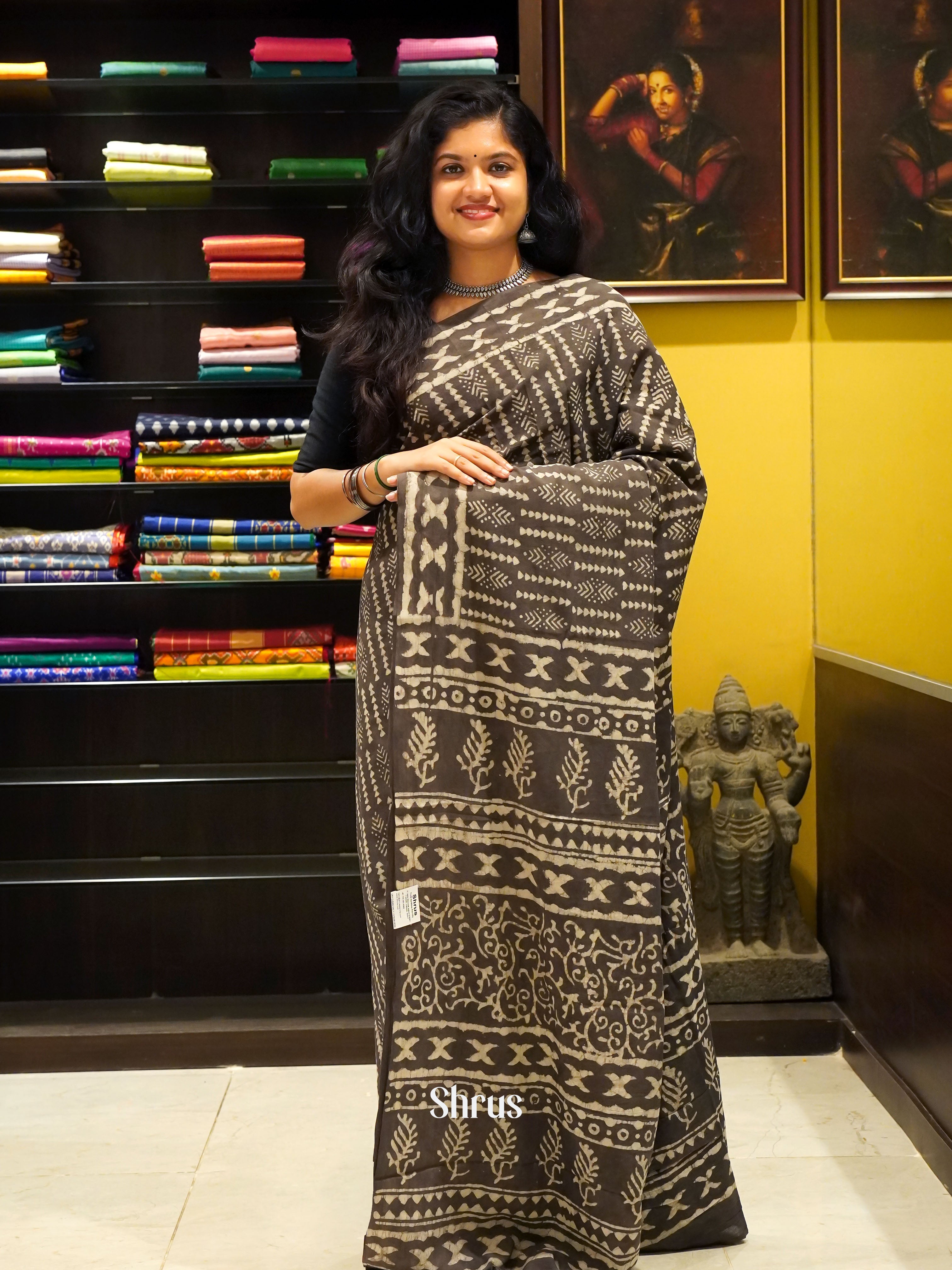 Elephant Grey -Jaipur cotton Saree - Shop on ShrusEternity.com