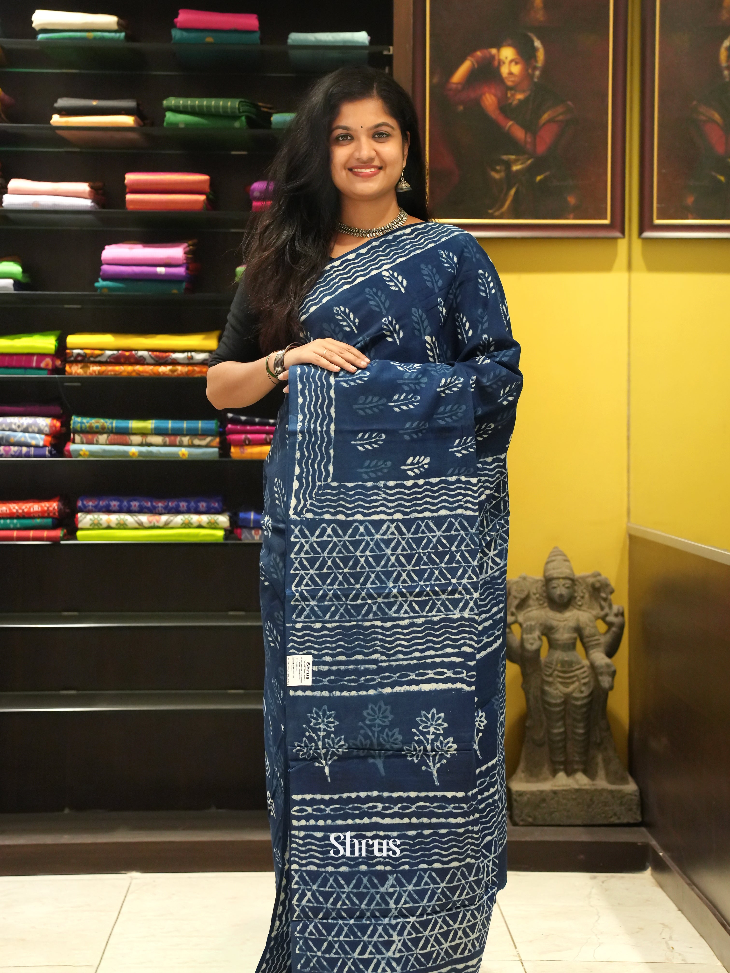Blue - Jaipur cotton Saree - Shop on ShrusEternity.com