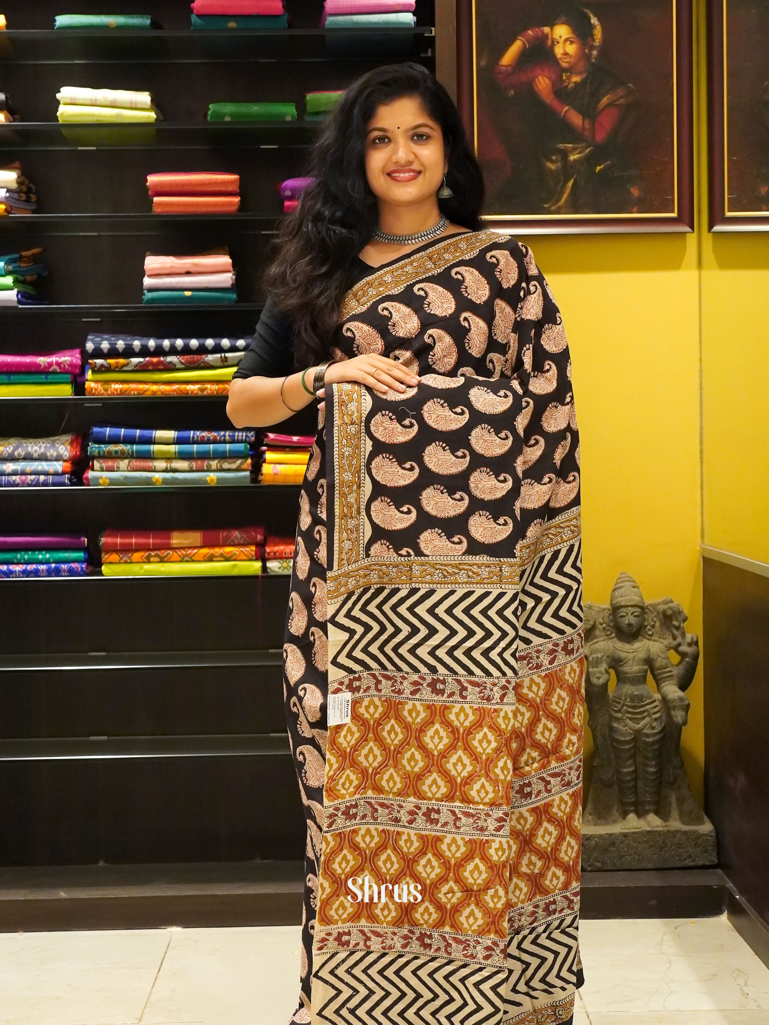 Black & Beige - Jaipur cotton Saree - Shop on ShrusEternity.com