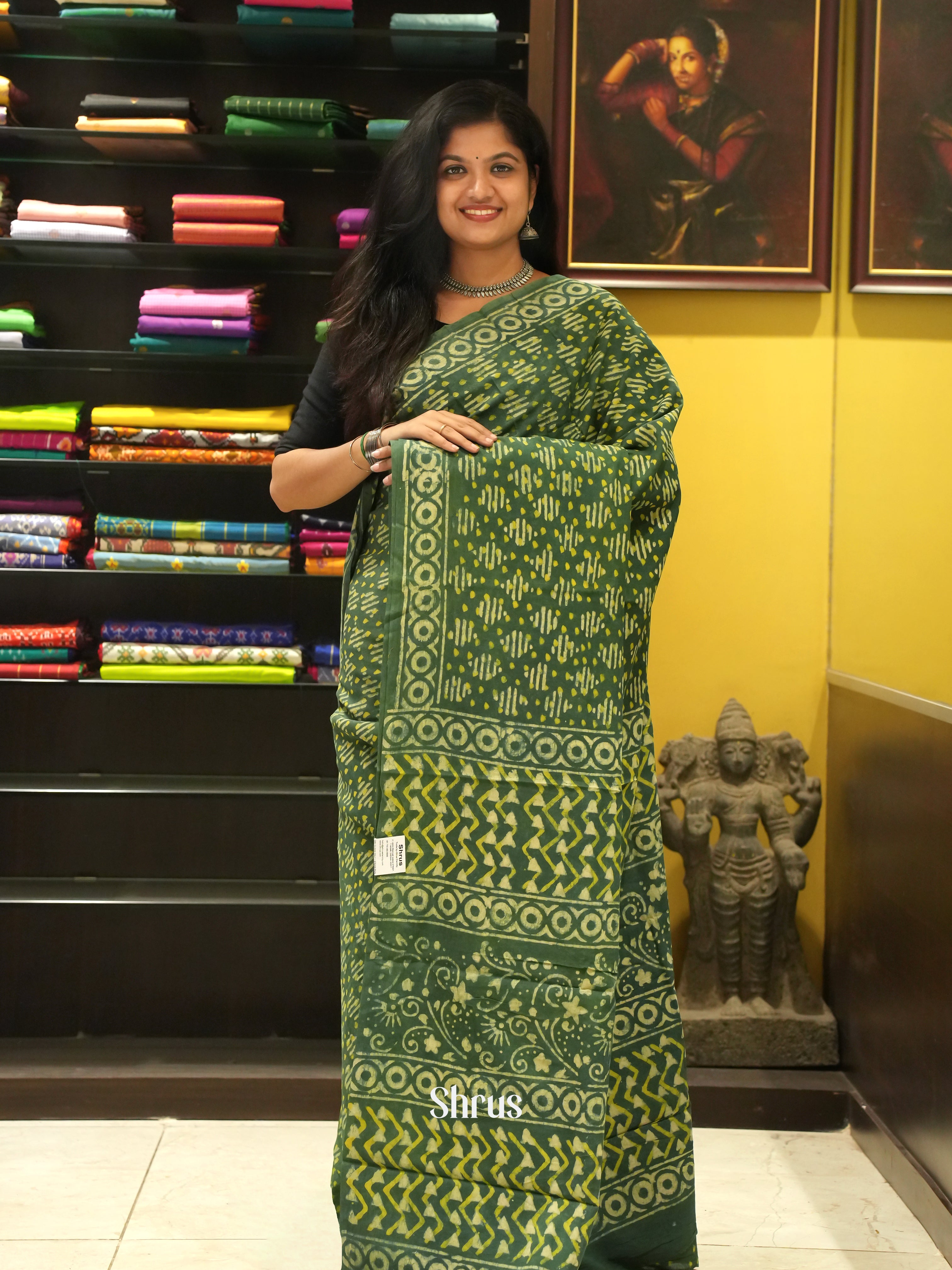 Green - Jaipur cotton Saree - Shop on ShrusEternity.com