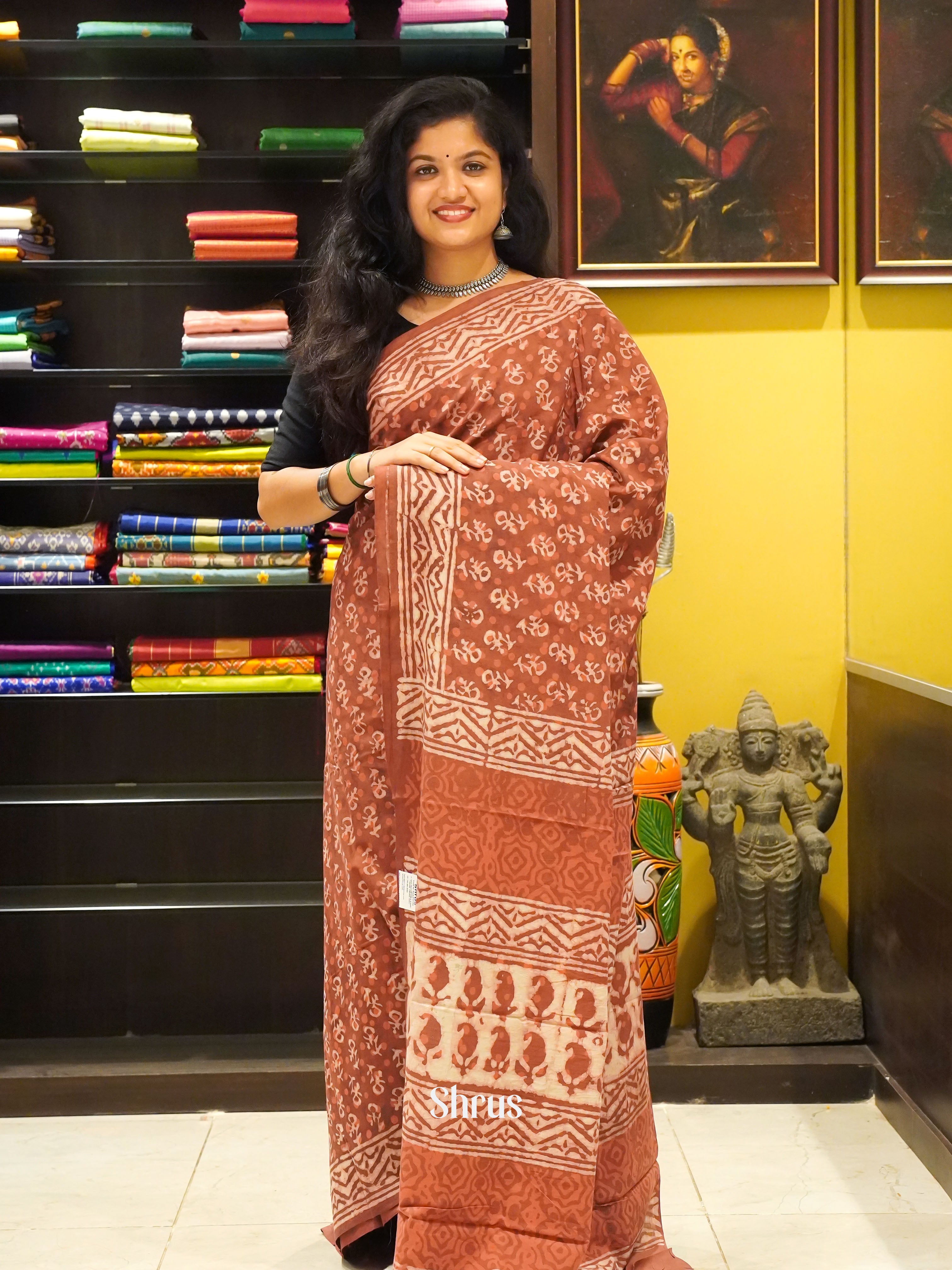 Brown - Jaipur cotton Saree - Shop on ShrusEternity.com