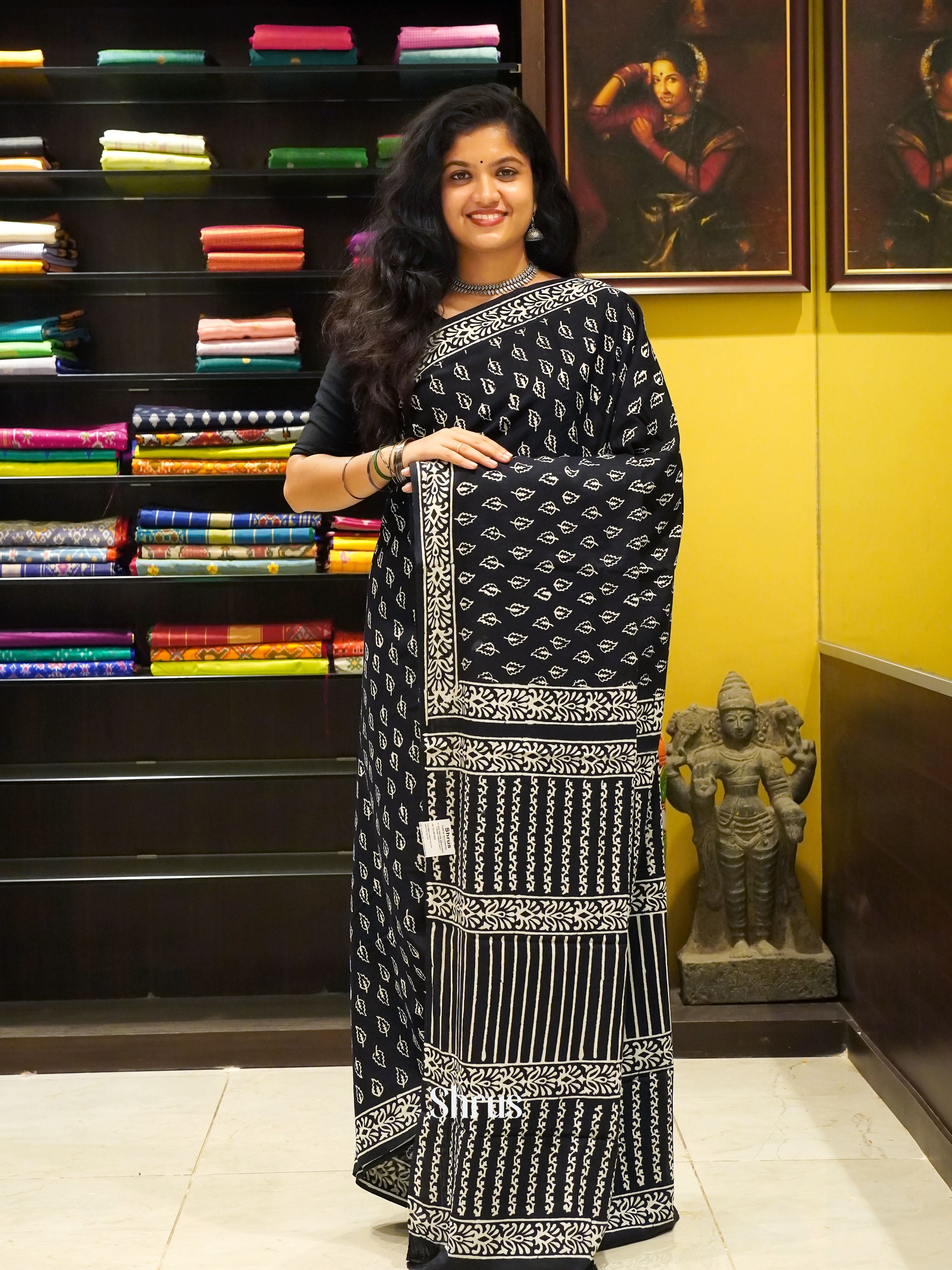 Black - Jaipur cotton Saree - Shop on ShrusEternity.com