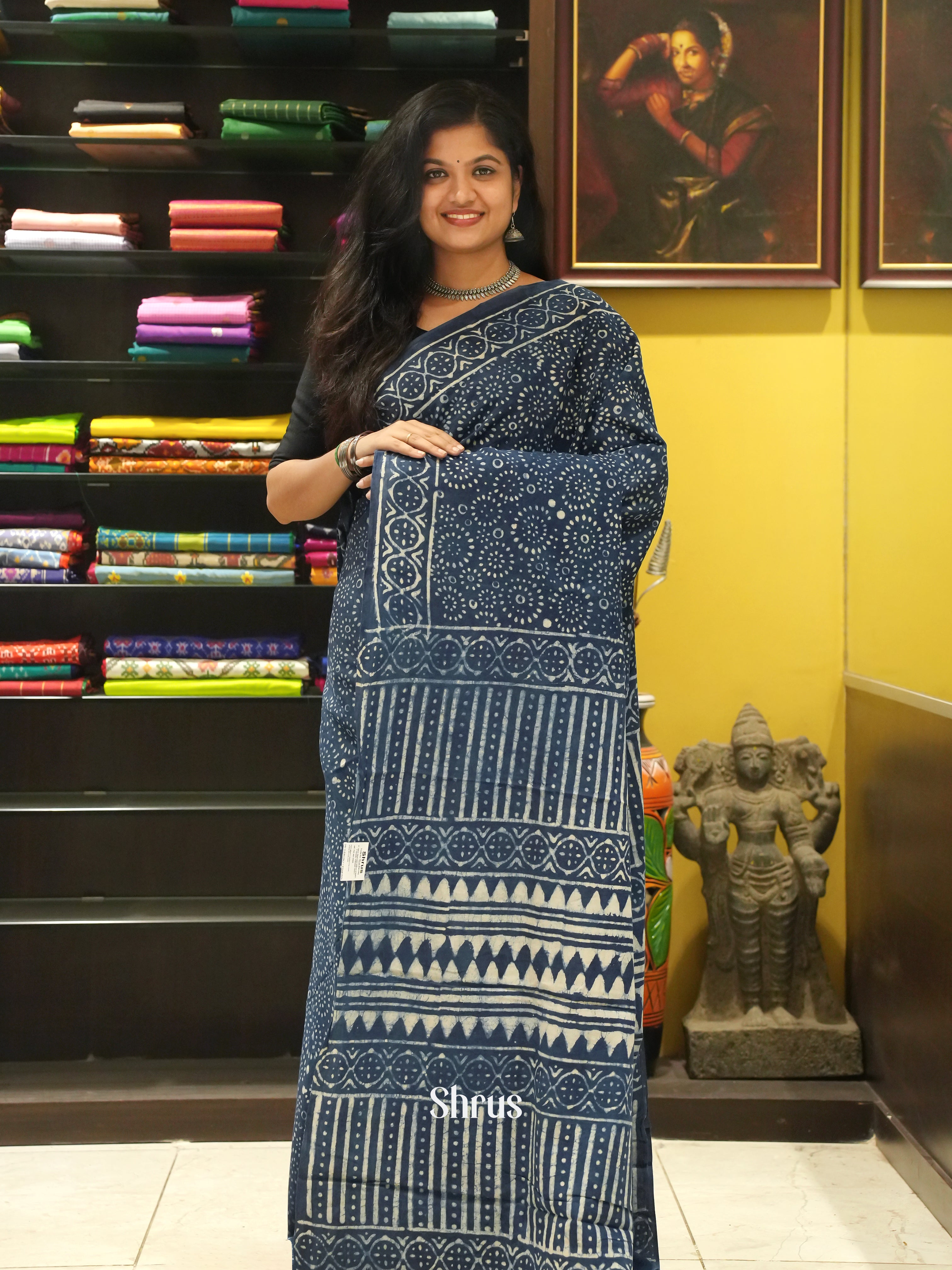 Blue - Jaipur cotton Saree - Shop on ShrusEternity.com