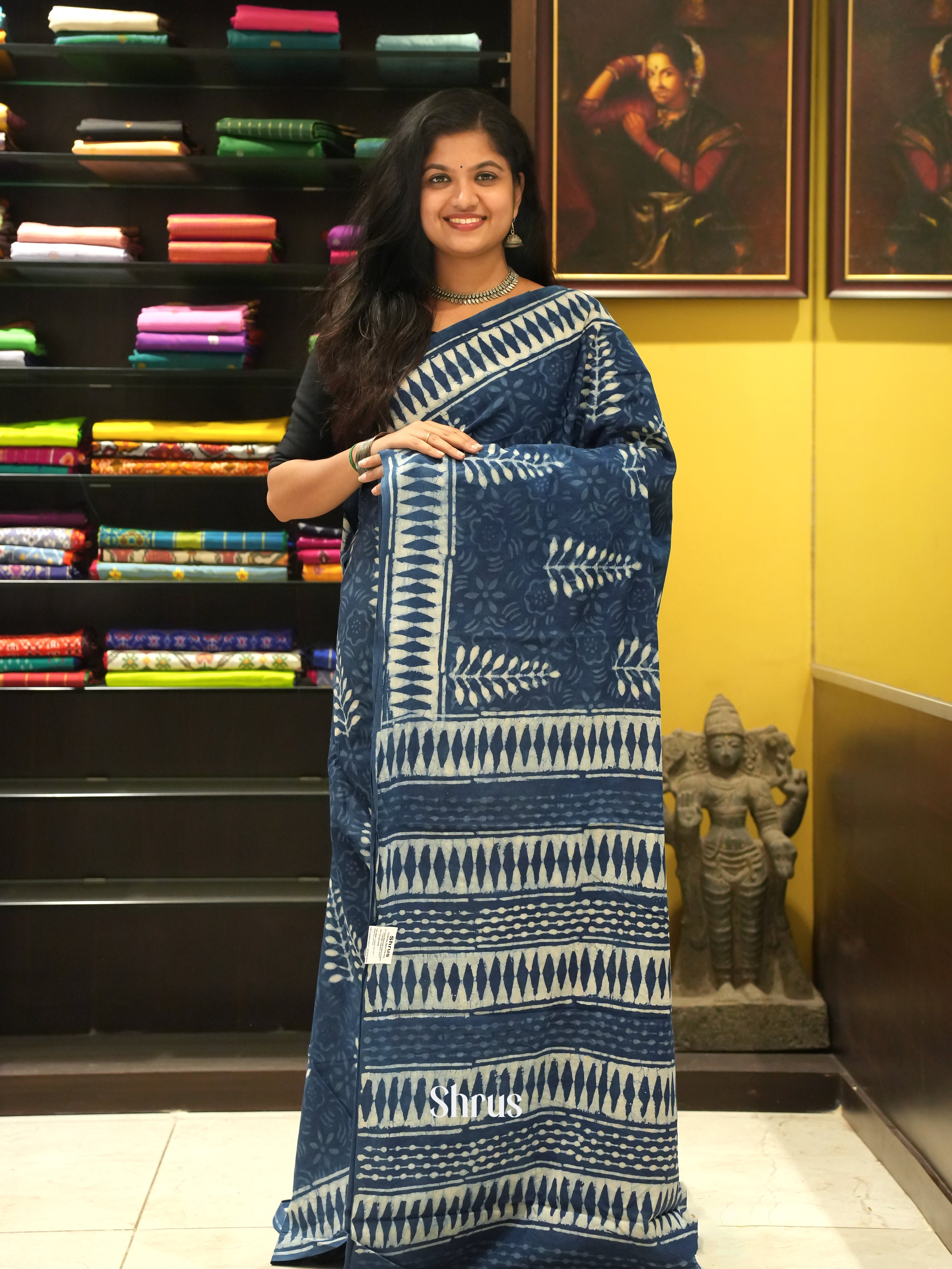Blue - Jaipur cotton Saree - Shop on ShrusEternity.com
