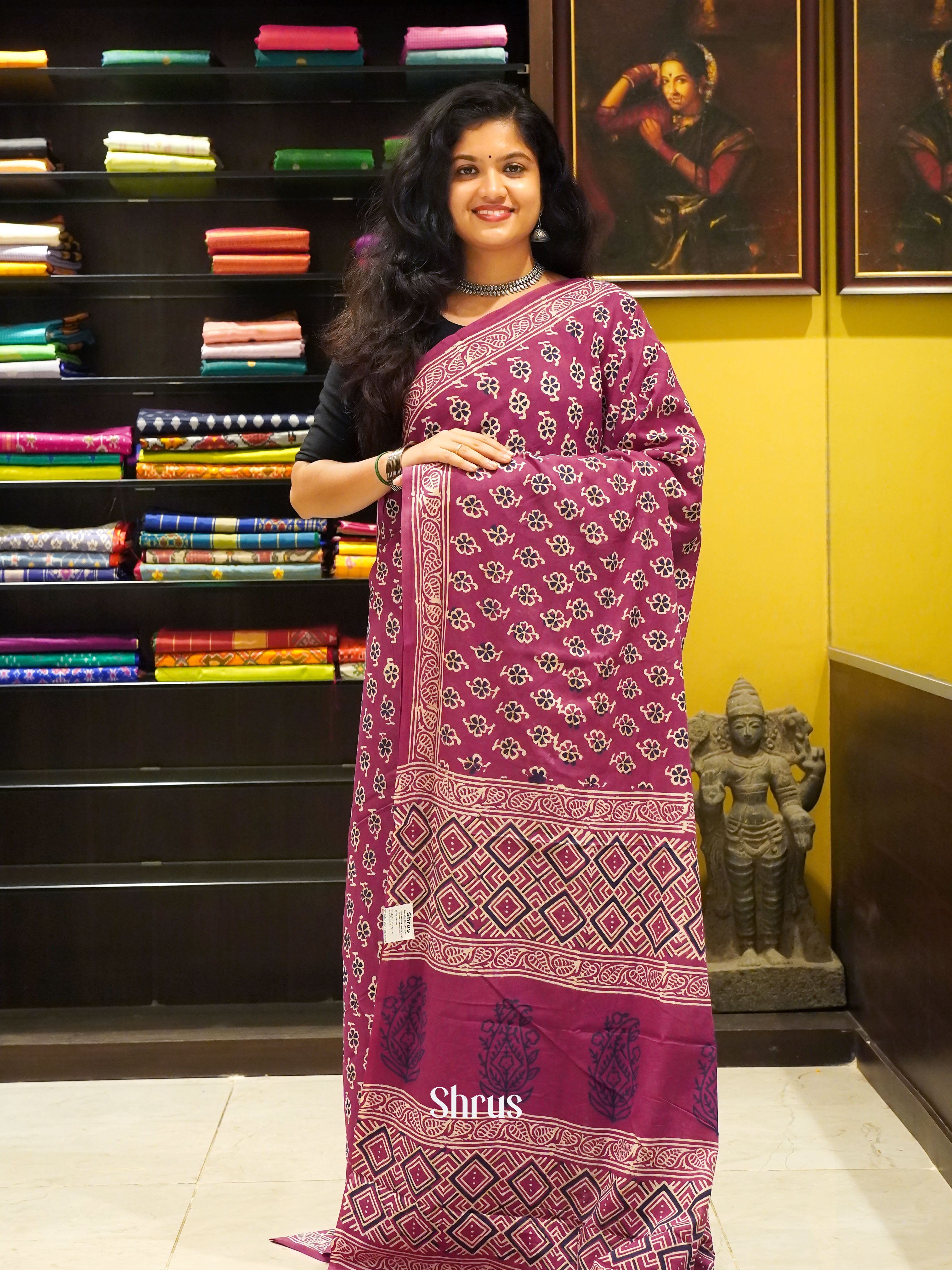 Purple - Jaipur cotton Saree - Shop on ShrusEternity.com