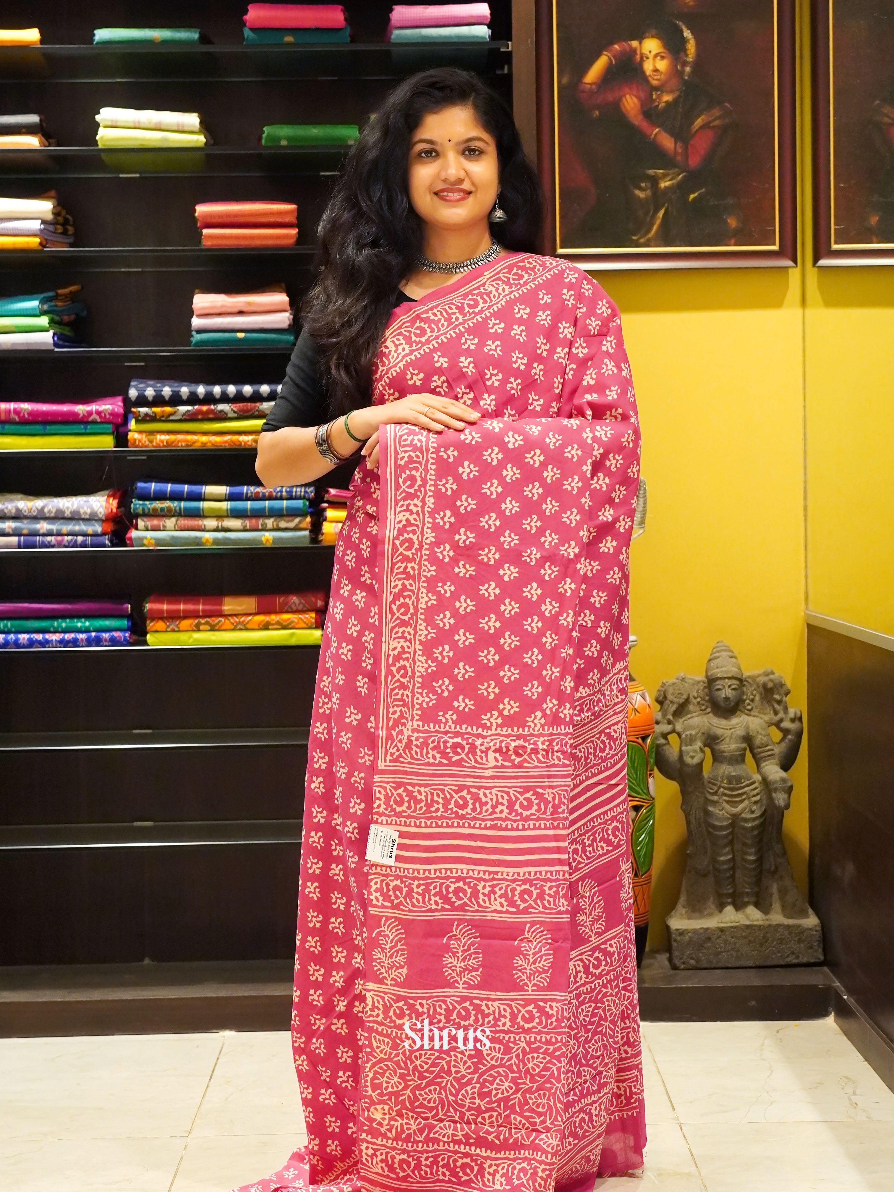 Pink - Jaipur cotton Saree - Shop on ShrusEternity.com