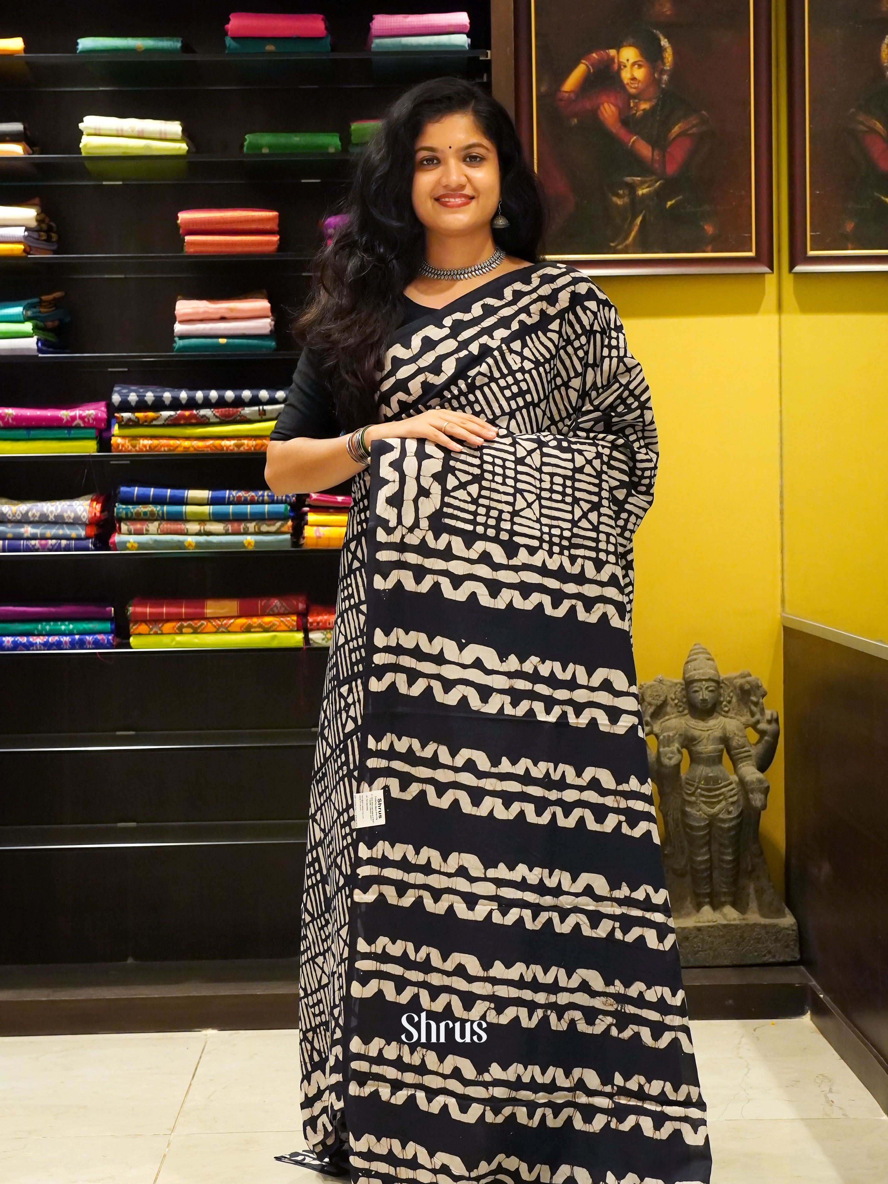 Black & White - Jaipur cotton Saree - Shop on ShrusEternity.com