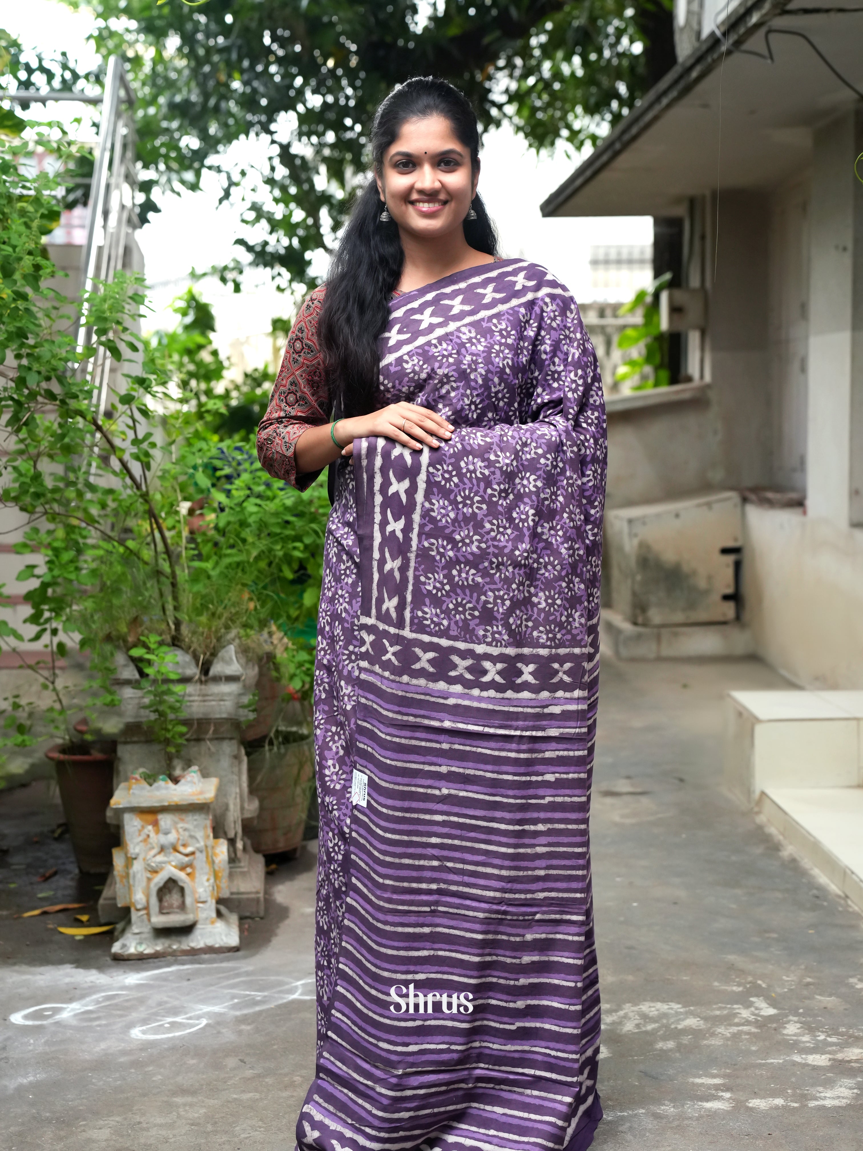 Purple - Jaipur cotton Saree - Shop on ShrusEternity.com