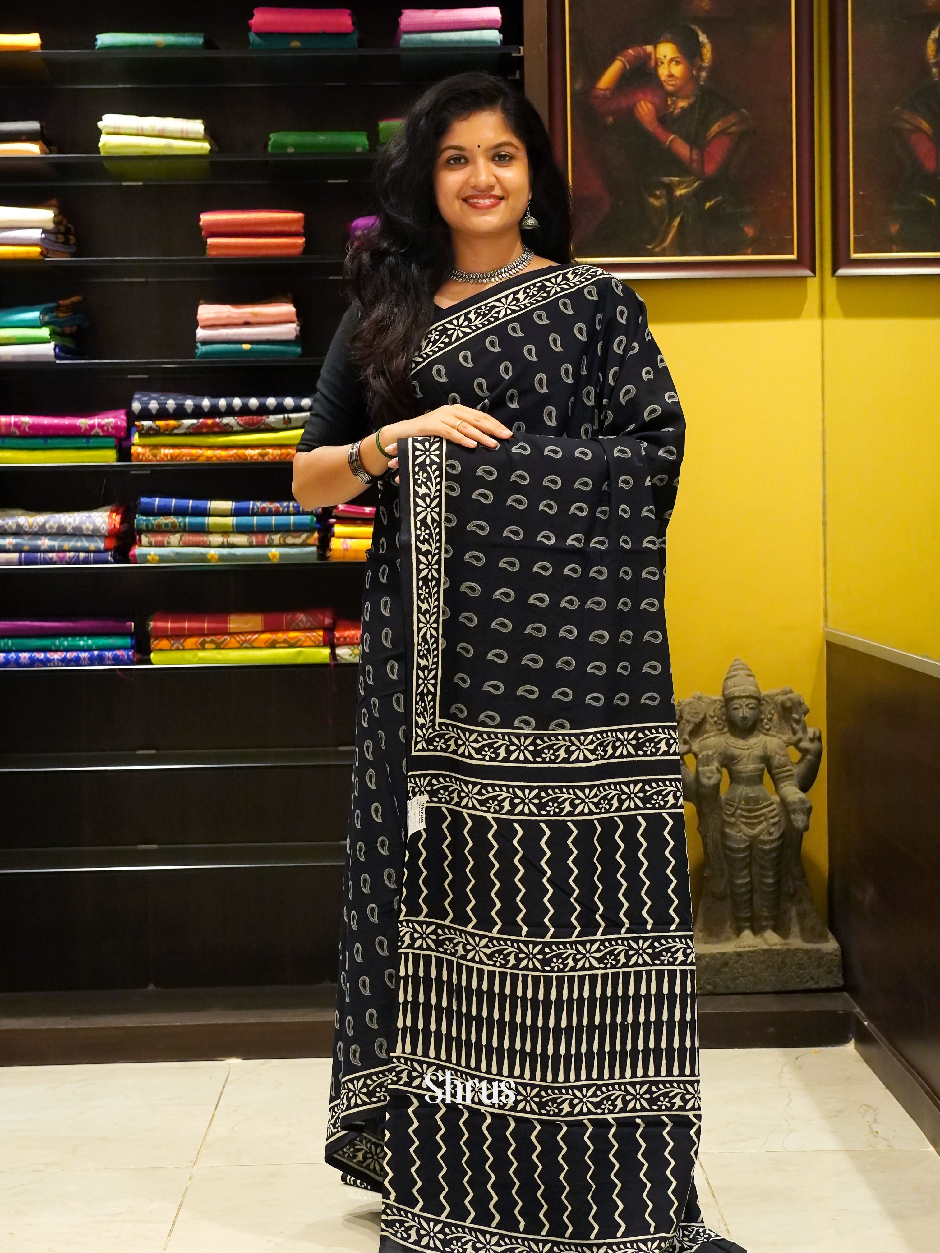 Black - Jaipur cotton Saree - Shop on ShrusEternity.com