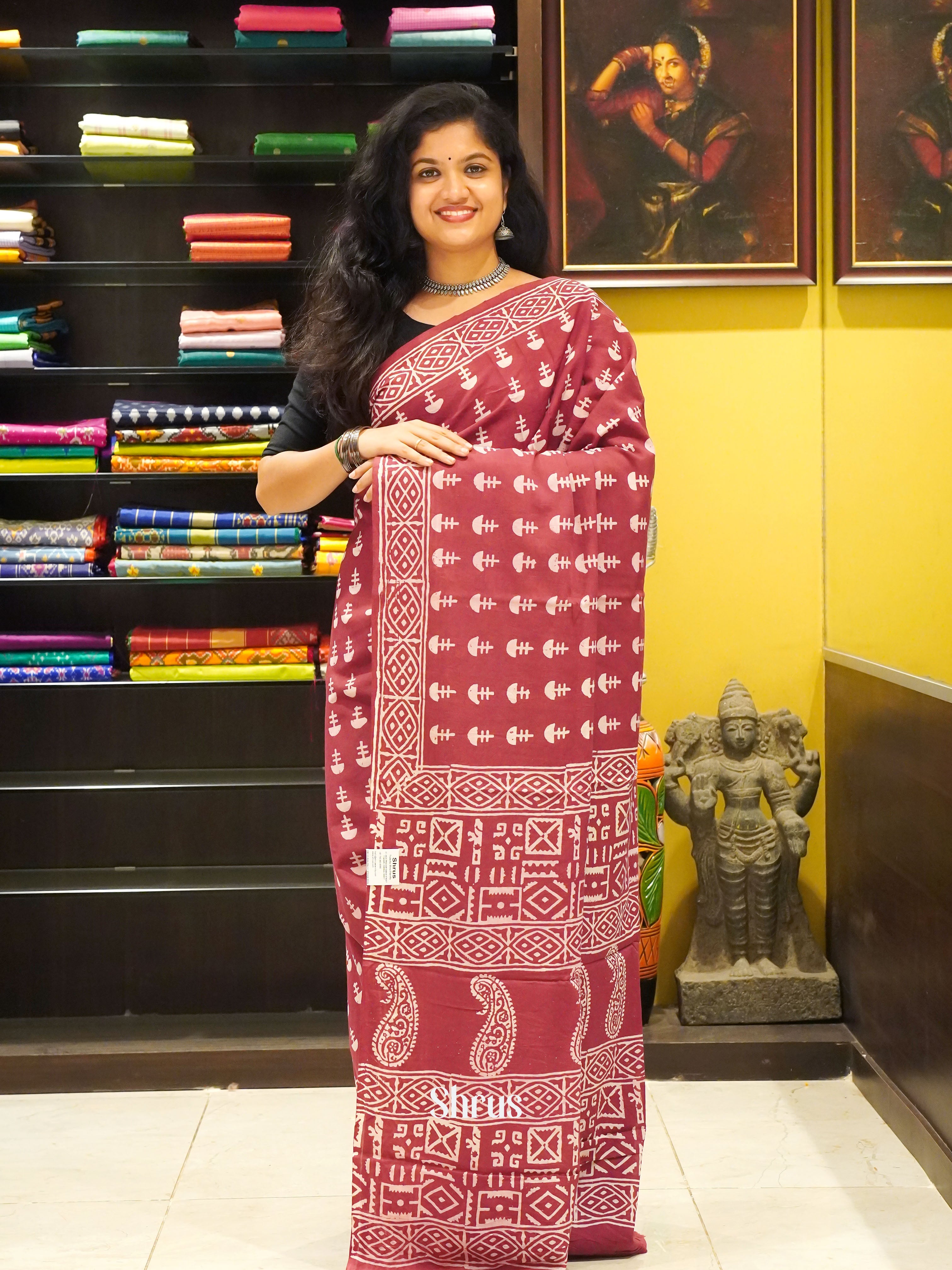 Maroon - Jaipur cotton saree - Shop on ShrusEternity.com